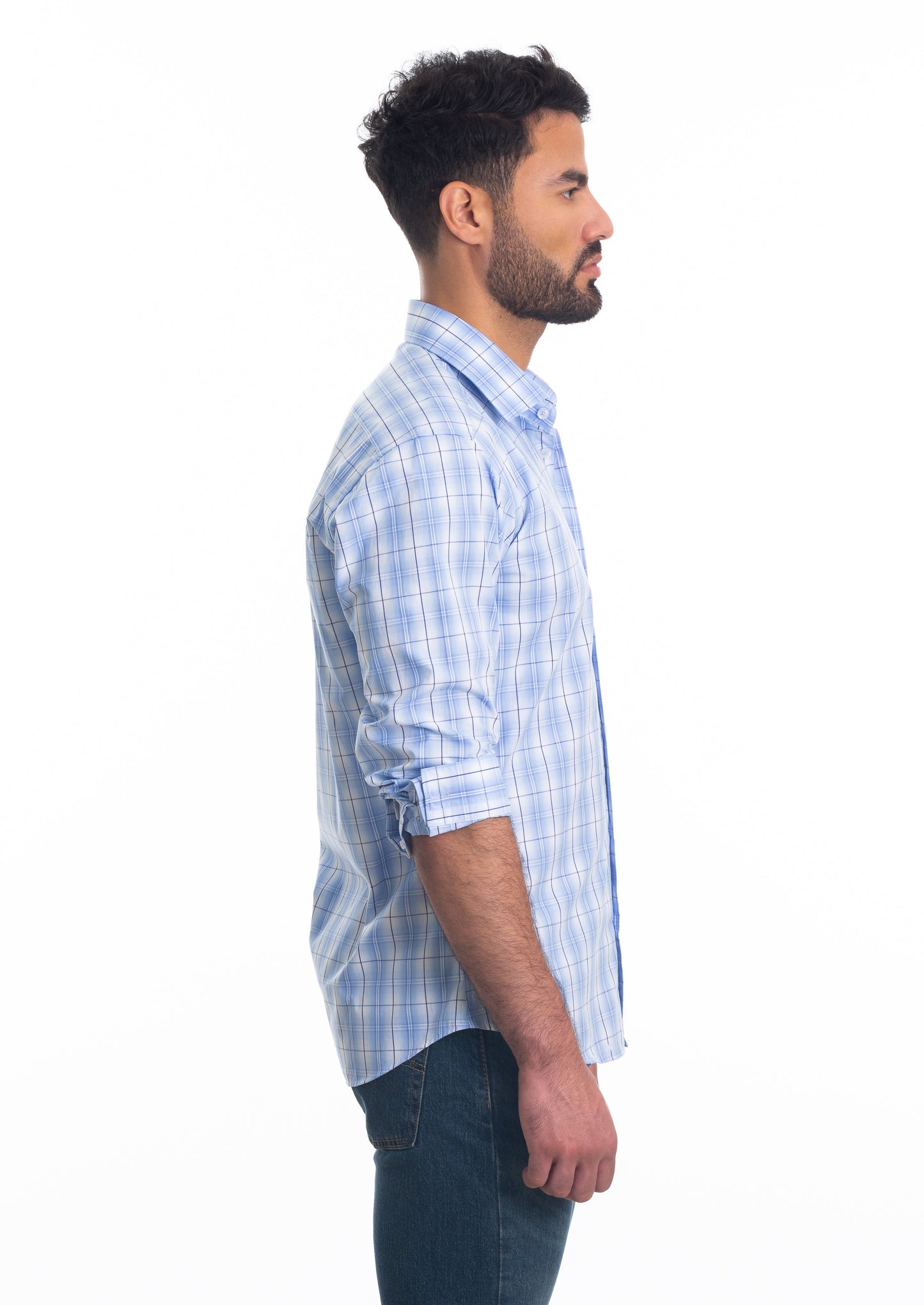 Blue Check Long Sleeve Shirt T-6820 Side