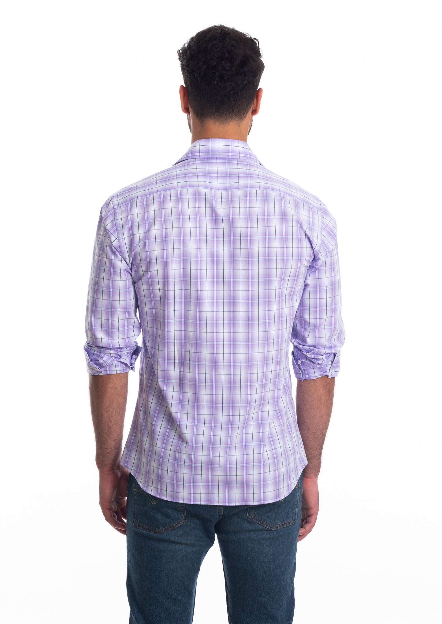 Purple Check Long Sleeve Shirt T-6821 Back