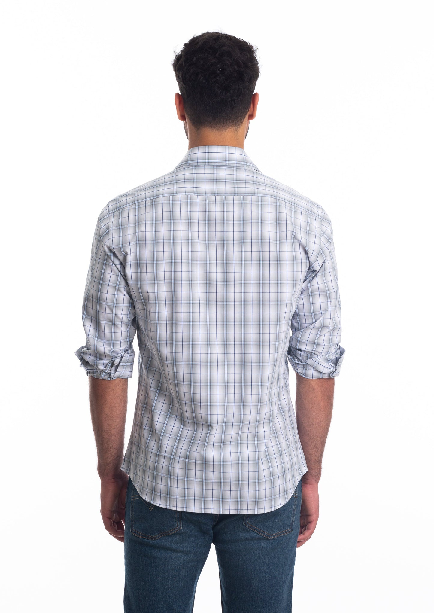 Grey Check Long Sleeve Shirt T-6822 Back