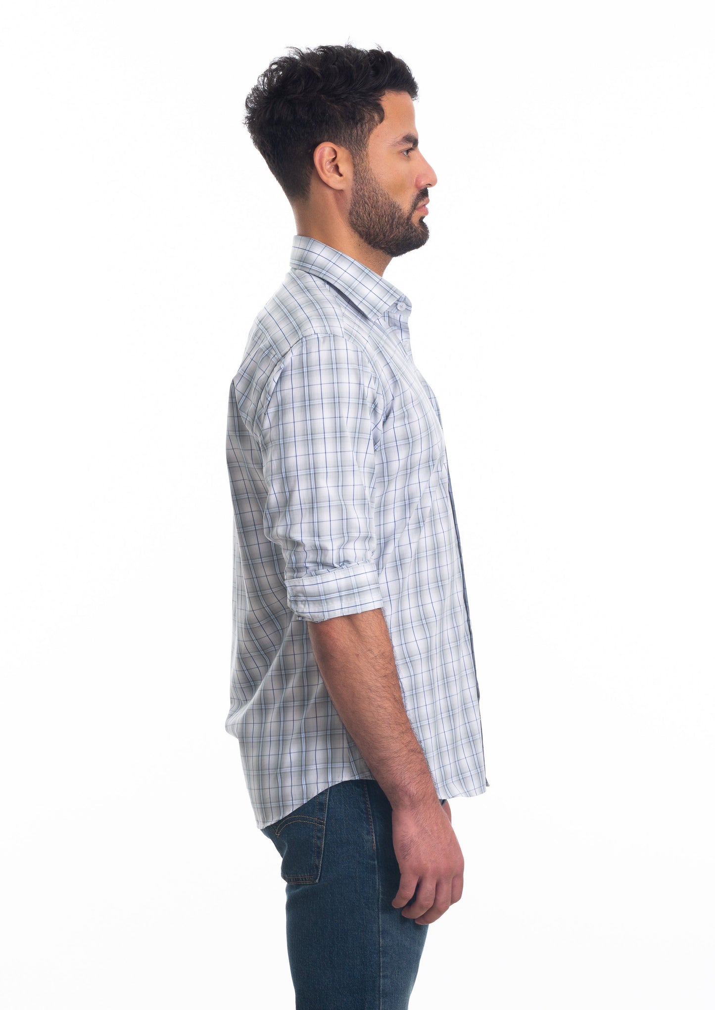 Grey Check Long Sleeve Shirt T-6822 Side