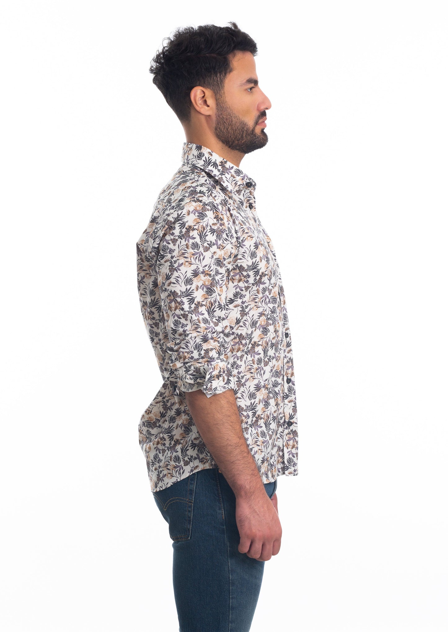 Off White Floral Long Sleeve Shirt T-6823 Side