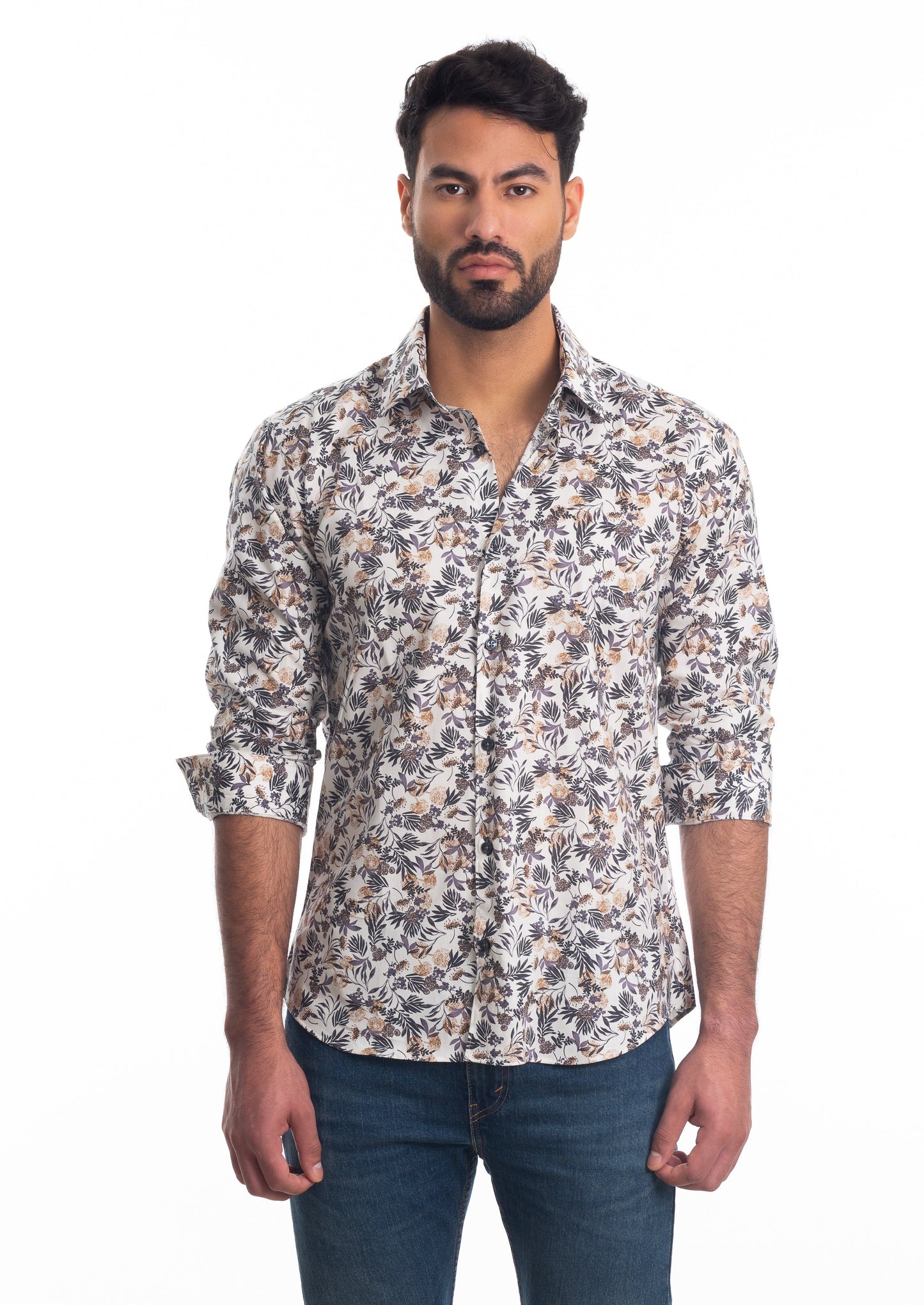 Off White Floral Long Sleeve Shirt T-6823 Front