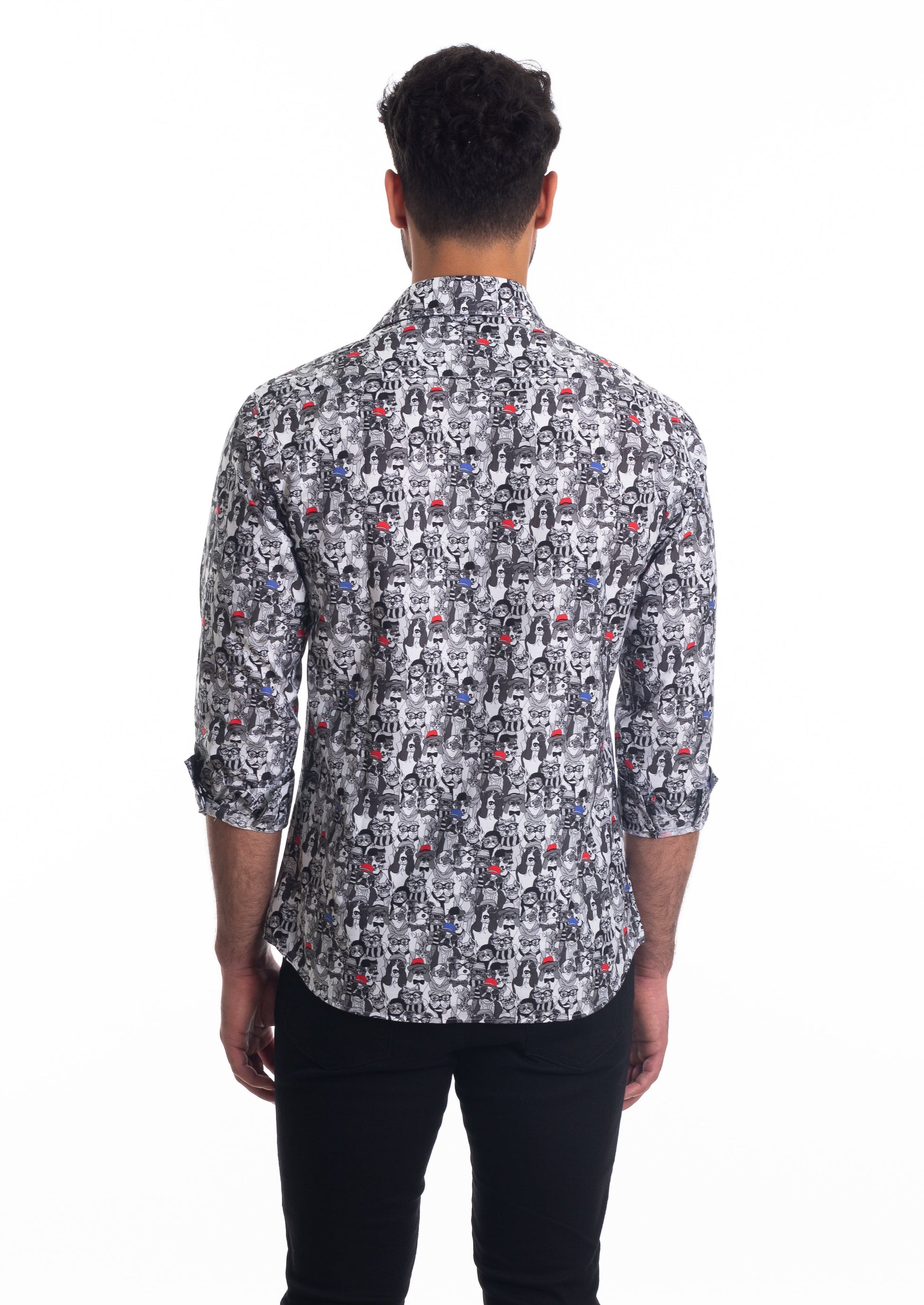 Grey Print Long Sleeve Shirt T-6824 Back