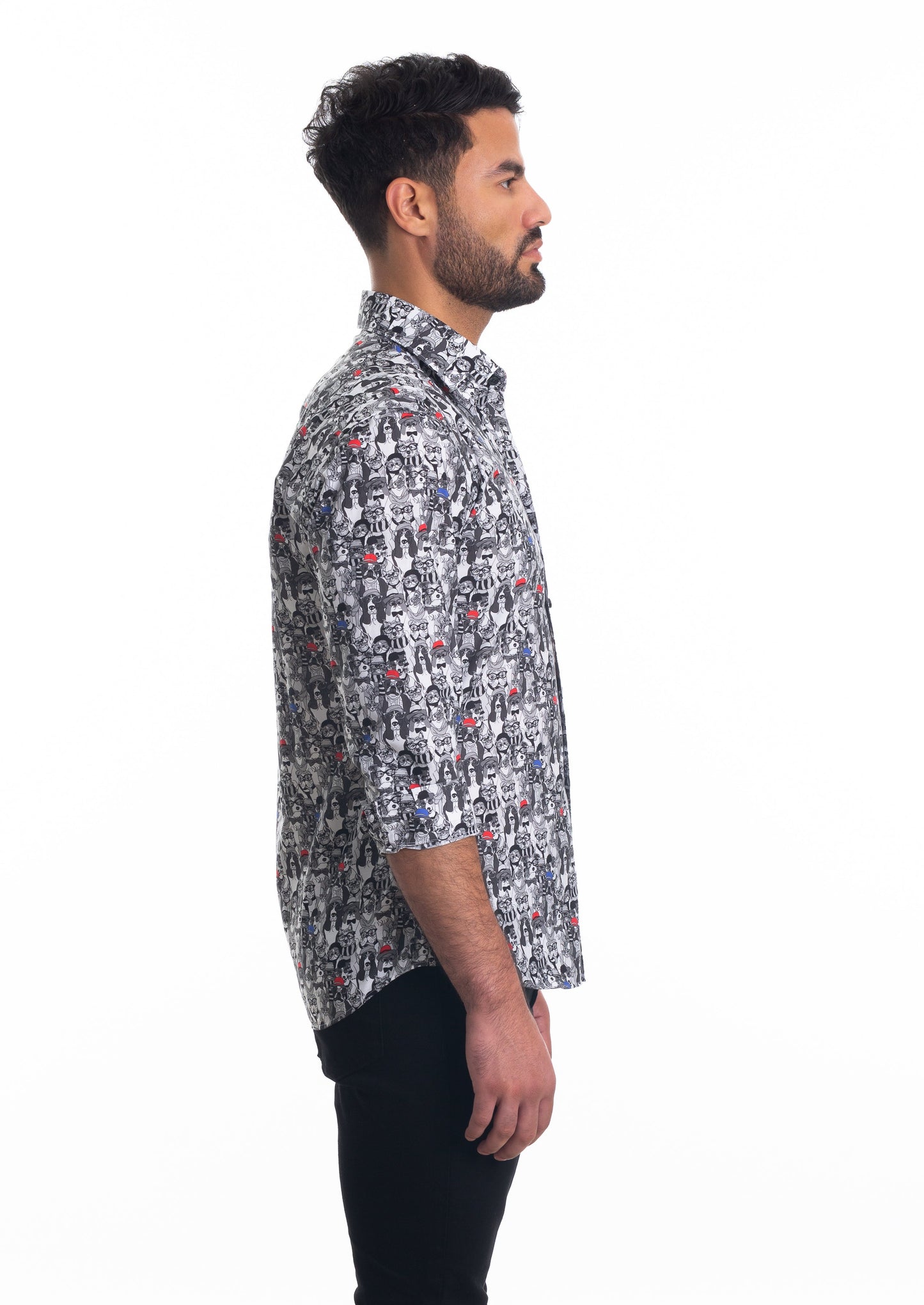 Grey Print Long Sleeve Shirt T-6824 Side