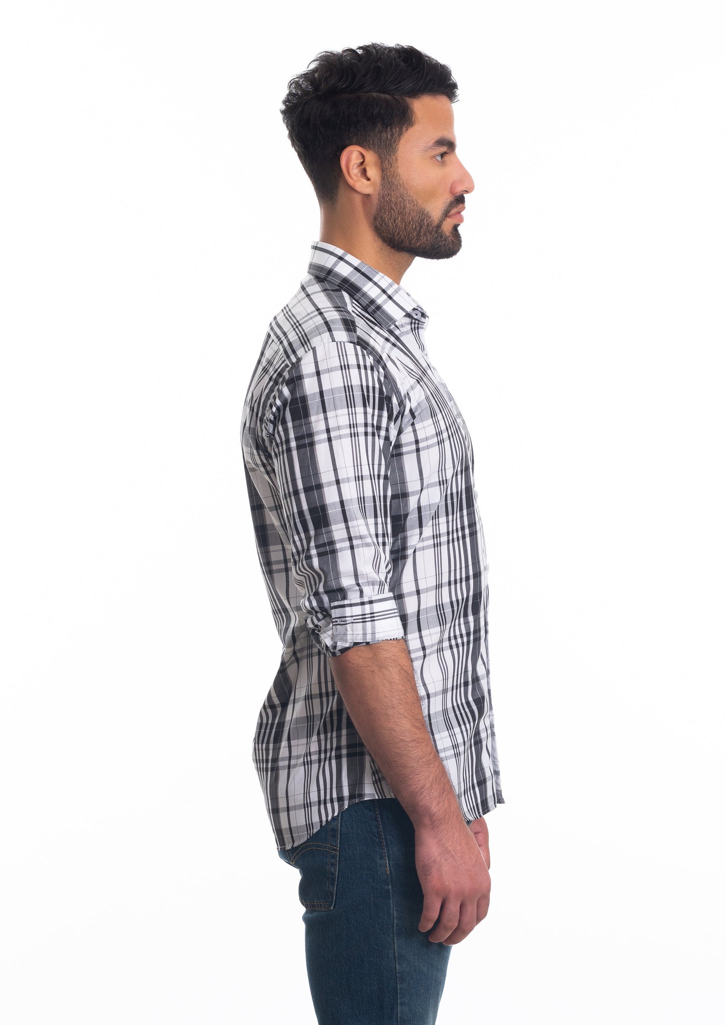 Black Check Long Sleeve Shirt T-6825 Side