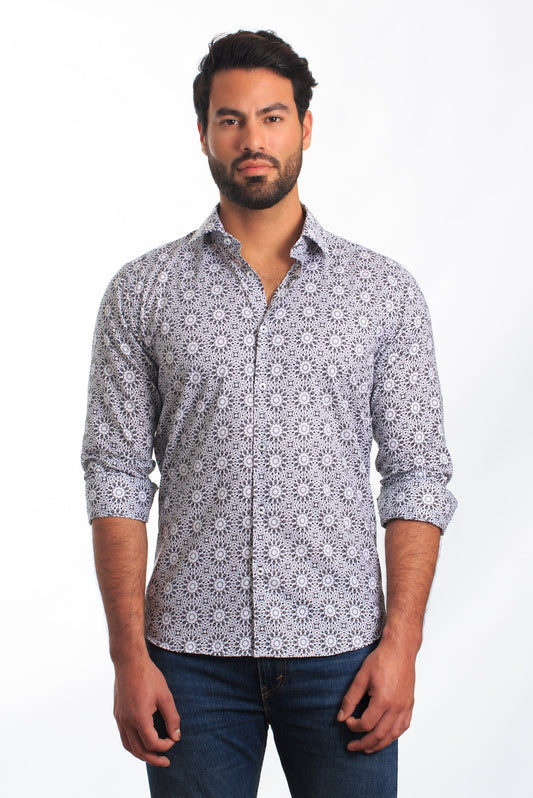 White + Black Long Sleeve Shirt T-6831 Front