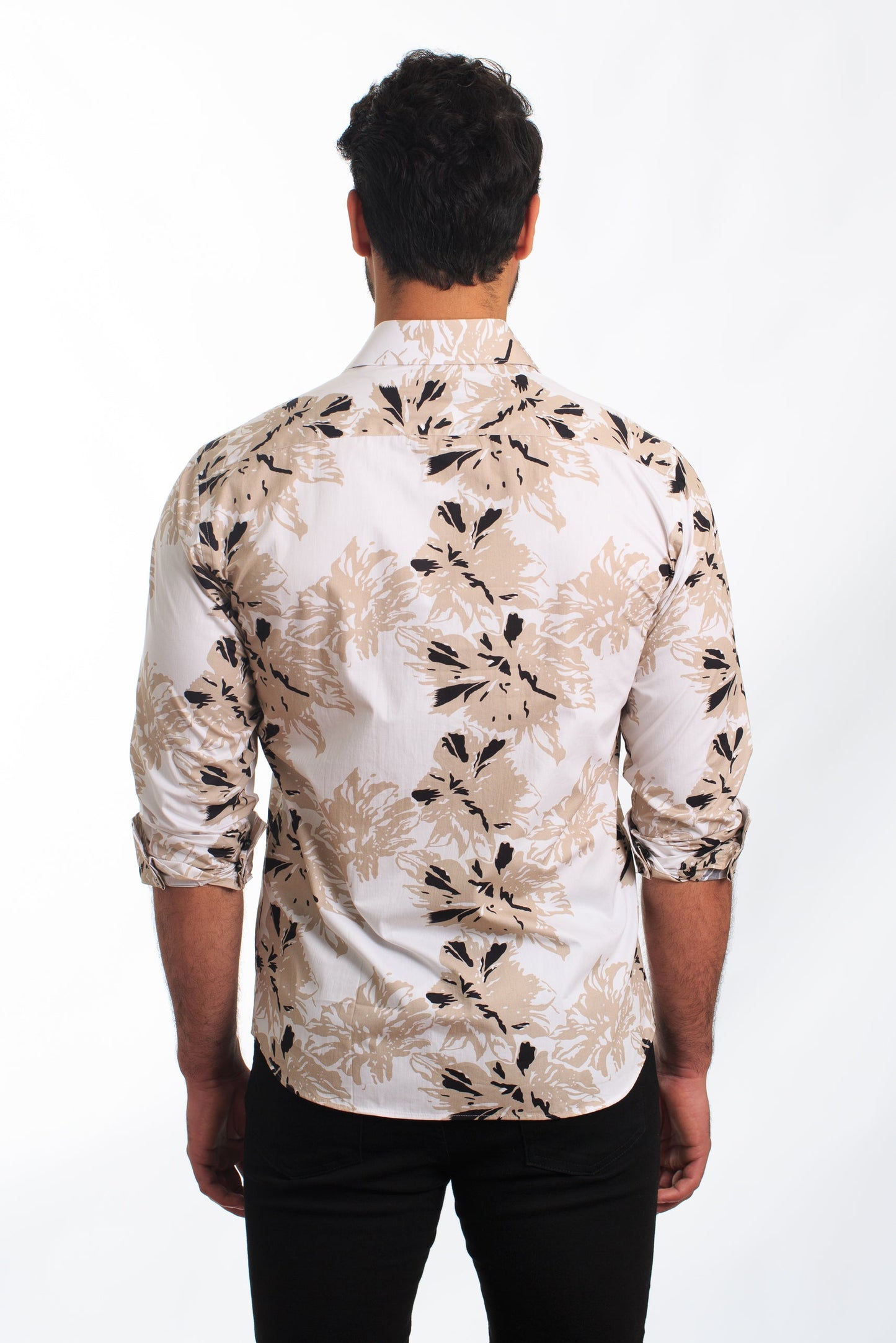 White + Beige Long Sleeve Shirt T-6833 Back