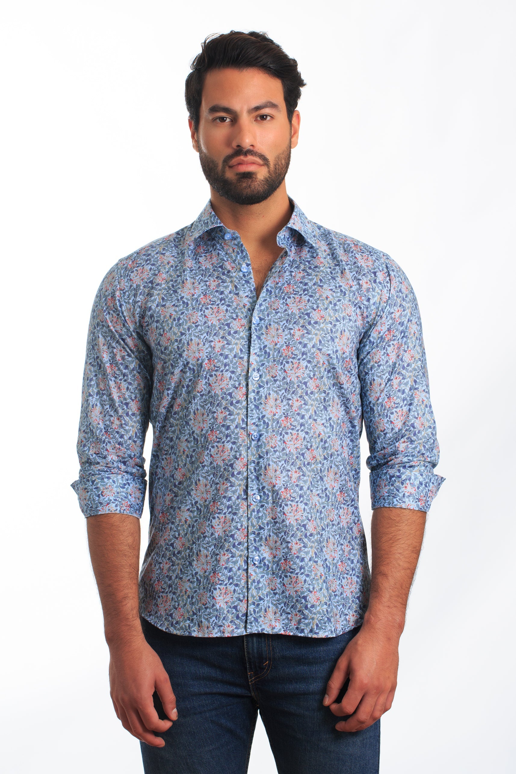 Blue Long Sleeve Shirt T-6834 Front