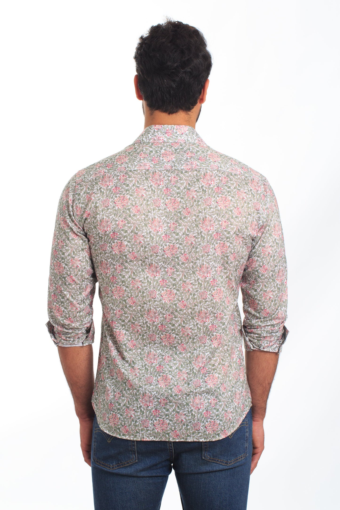Green + White Long Sleeve Shirt T-6835 Back