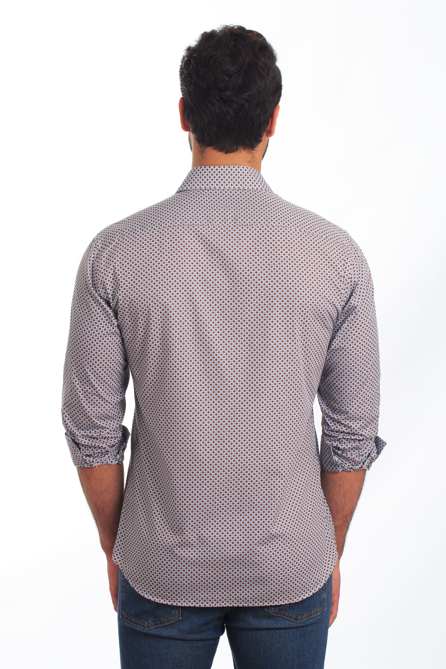 White + Brown Long Sleeve Shirt T-6840 Back