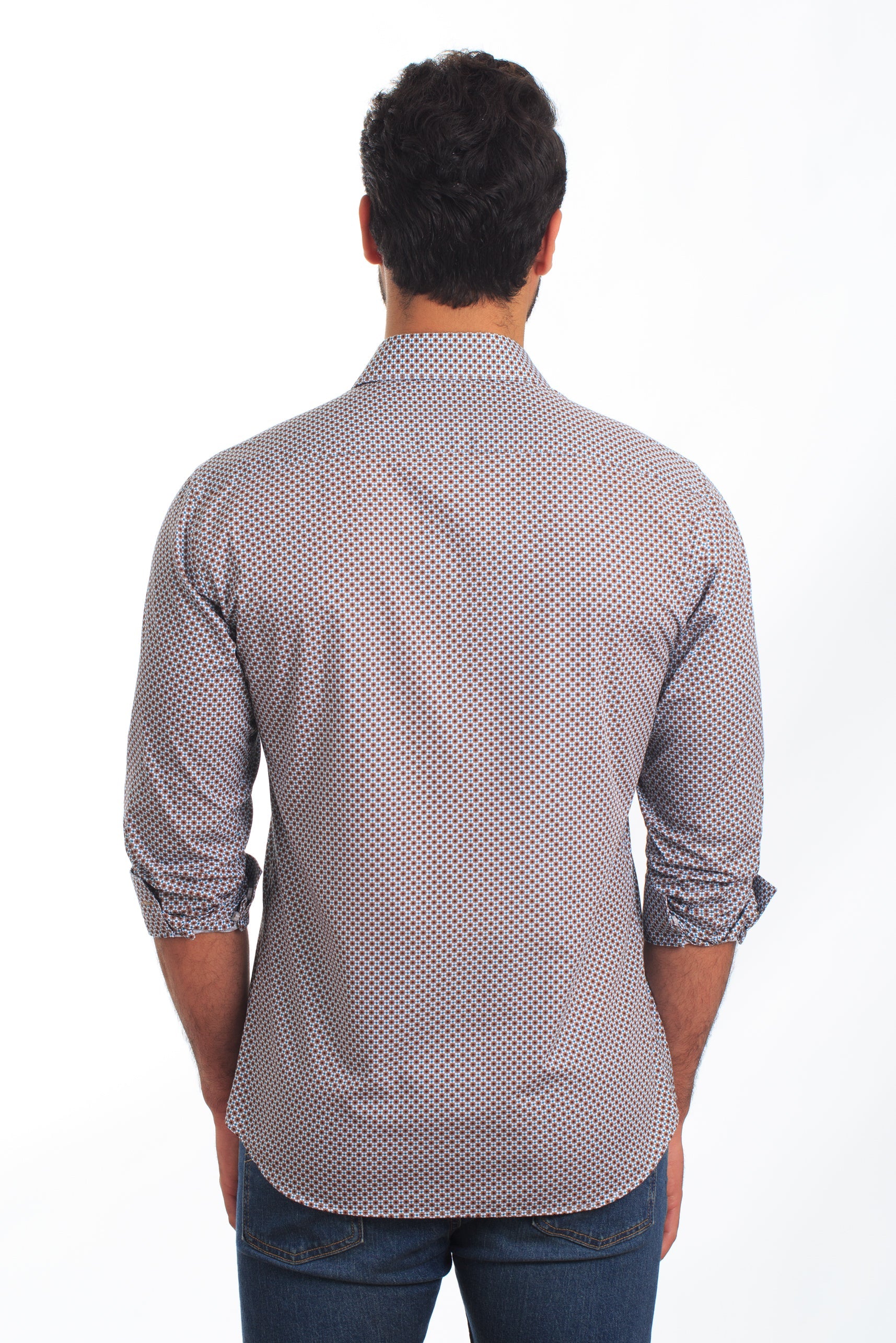 White + Brown Long Sleeve Shirt T-6840 Back