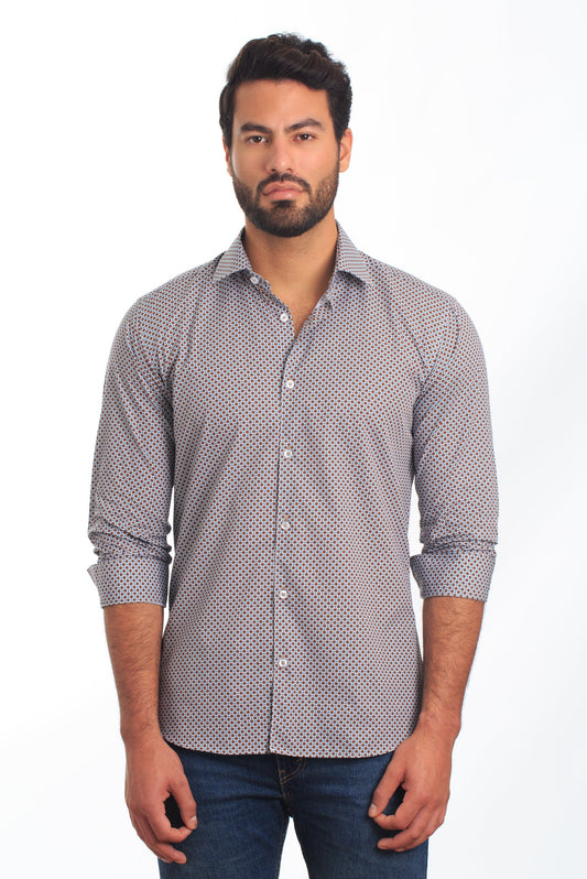 White + Brown Long Sleeve Shirt T-6840 Front