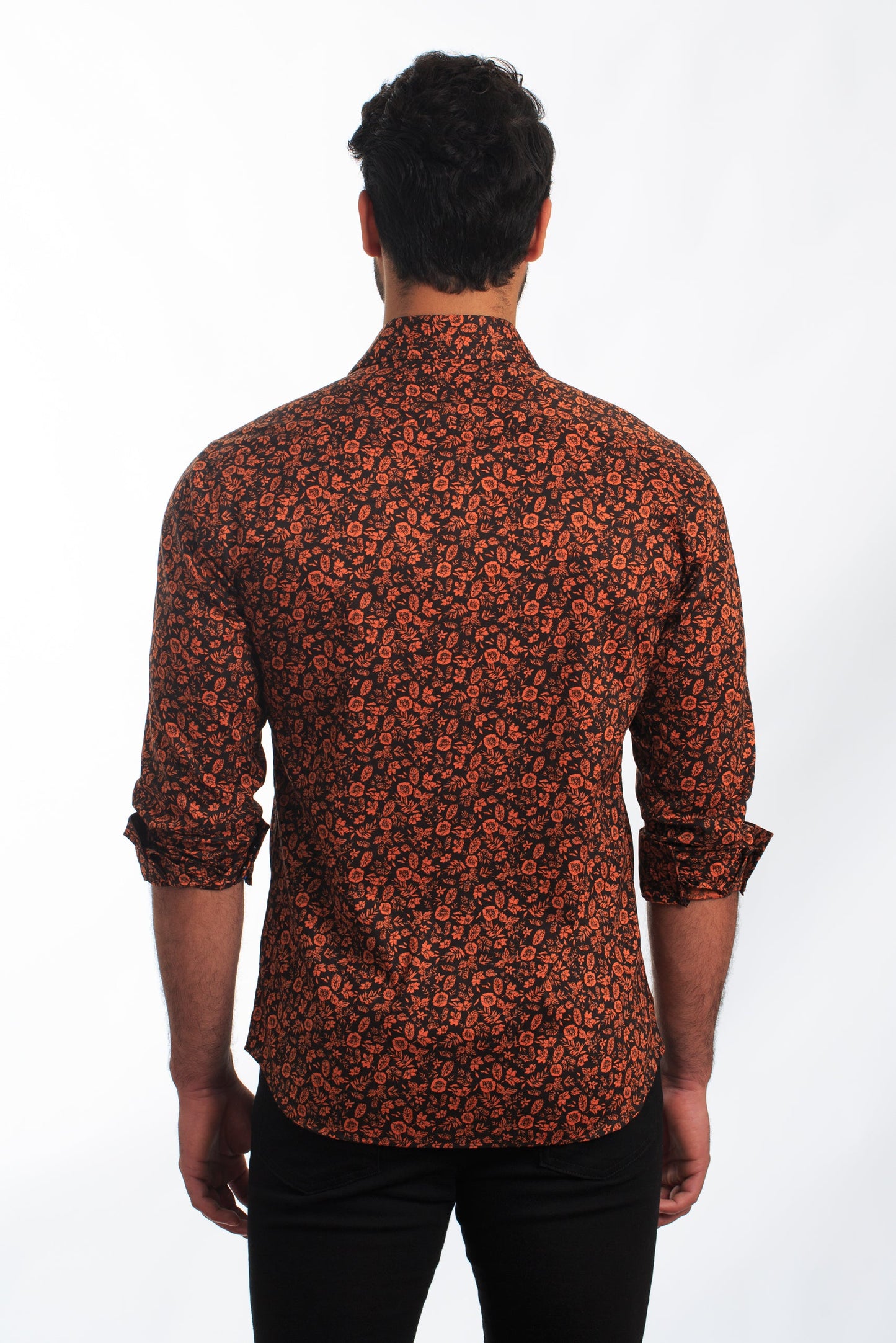 Black + Orange Long Sleeve Shirt T-6841 Back