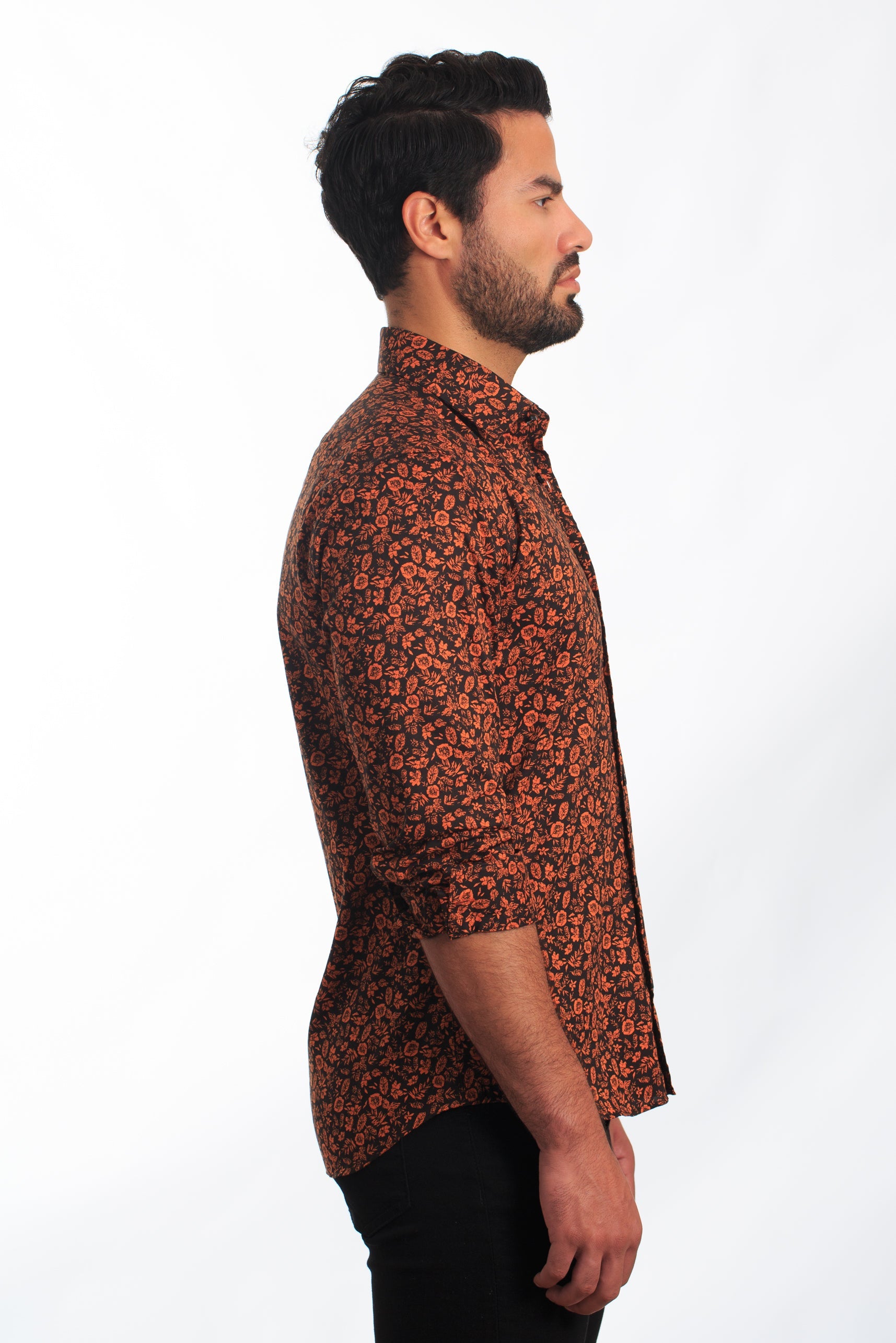 Black + Orange Long Sleeve Shirt T-6841 Side