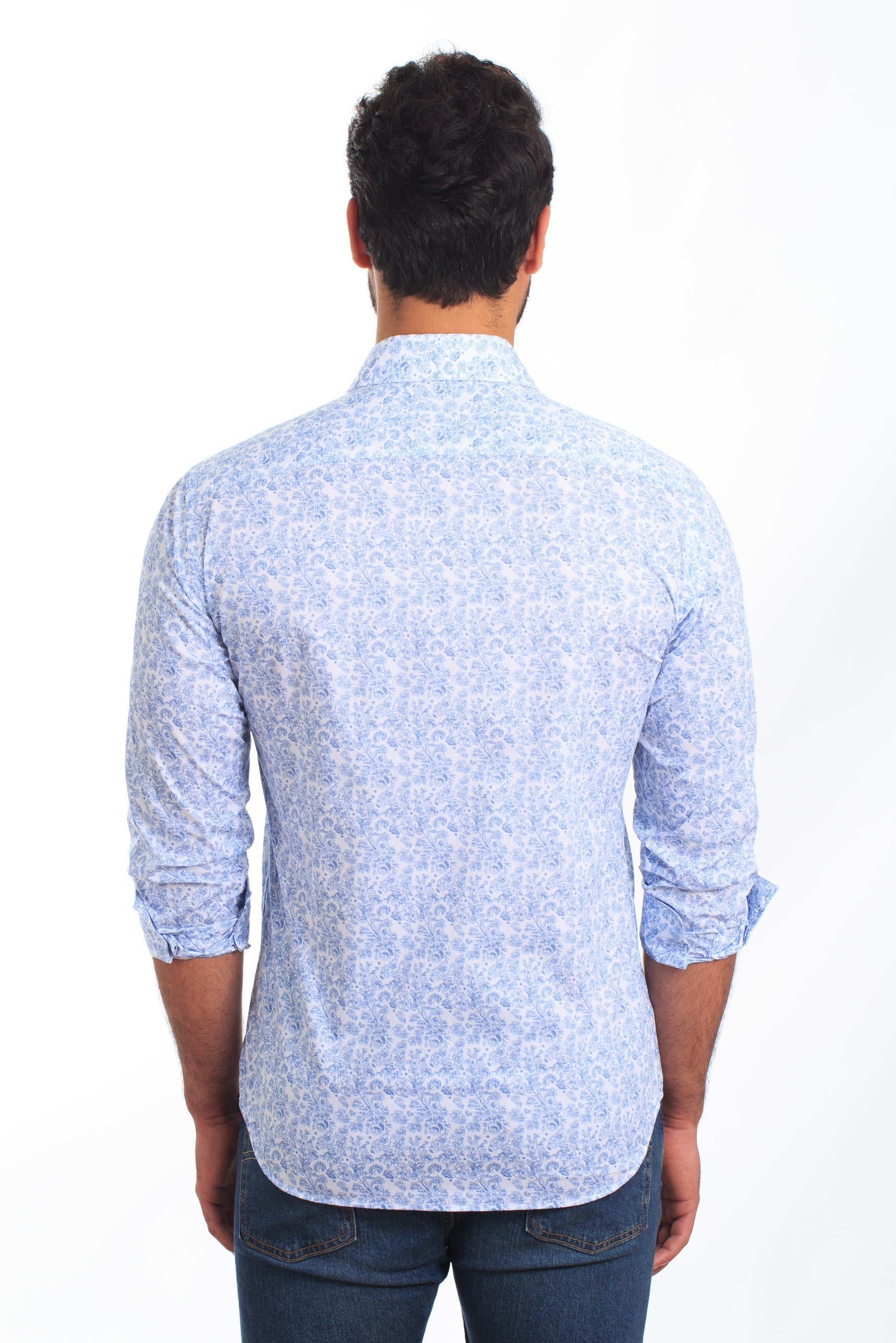 White + Blue Long Sleeve Shirt T-6842 Back