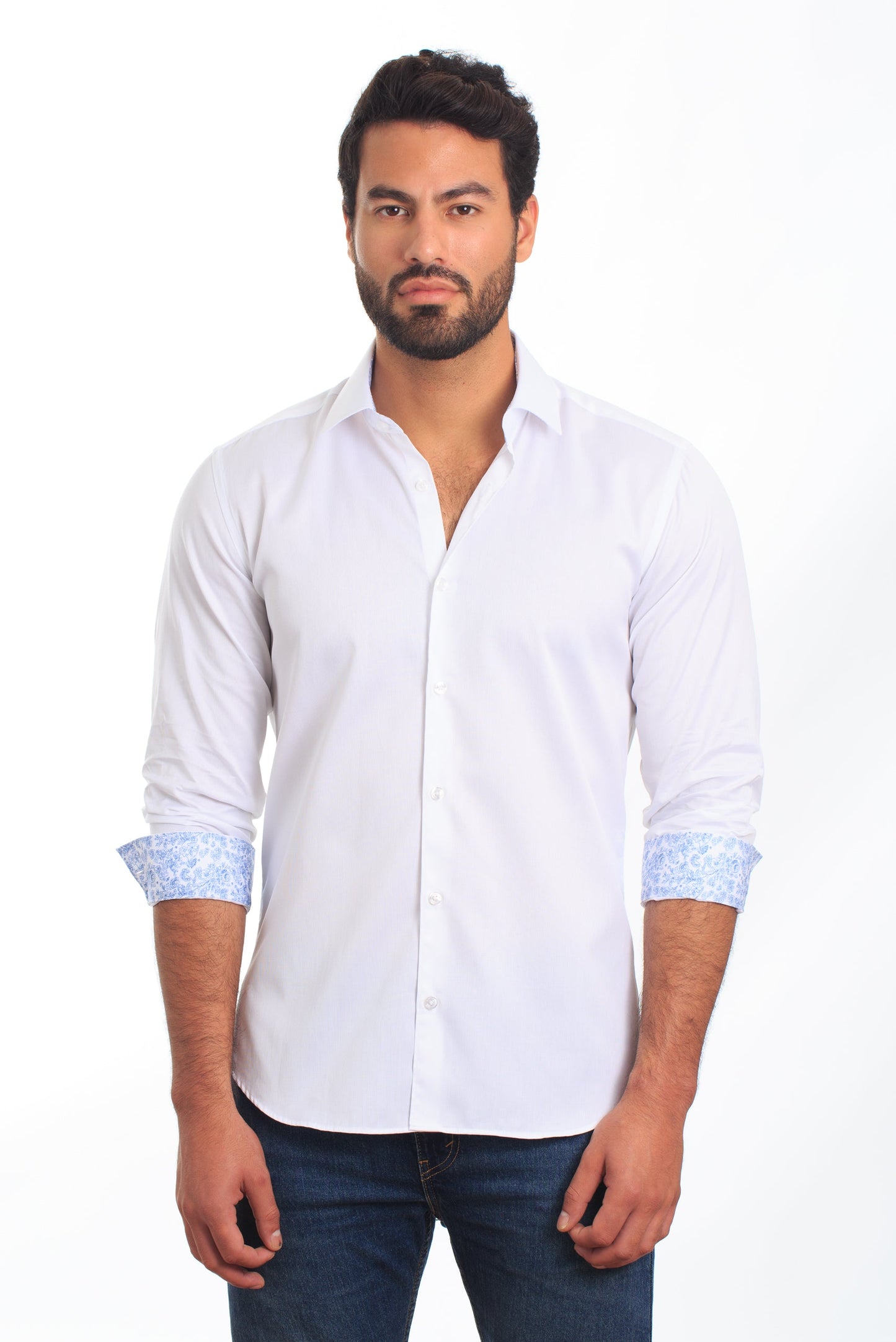 White Long Sleeve Shirt T-6843 Front