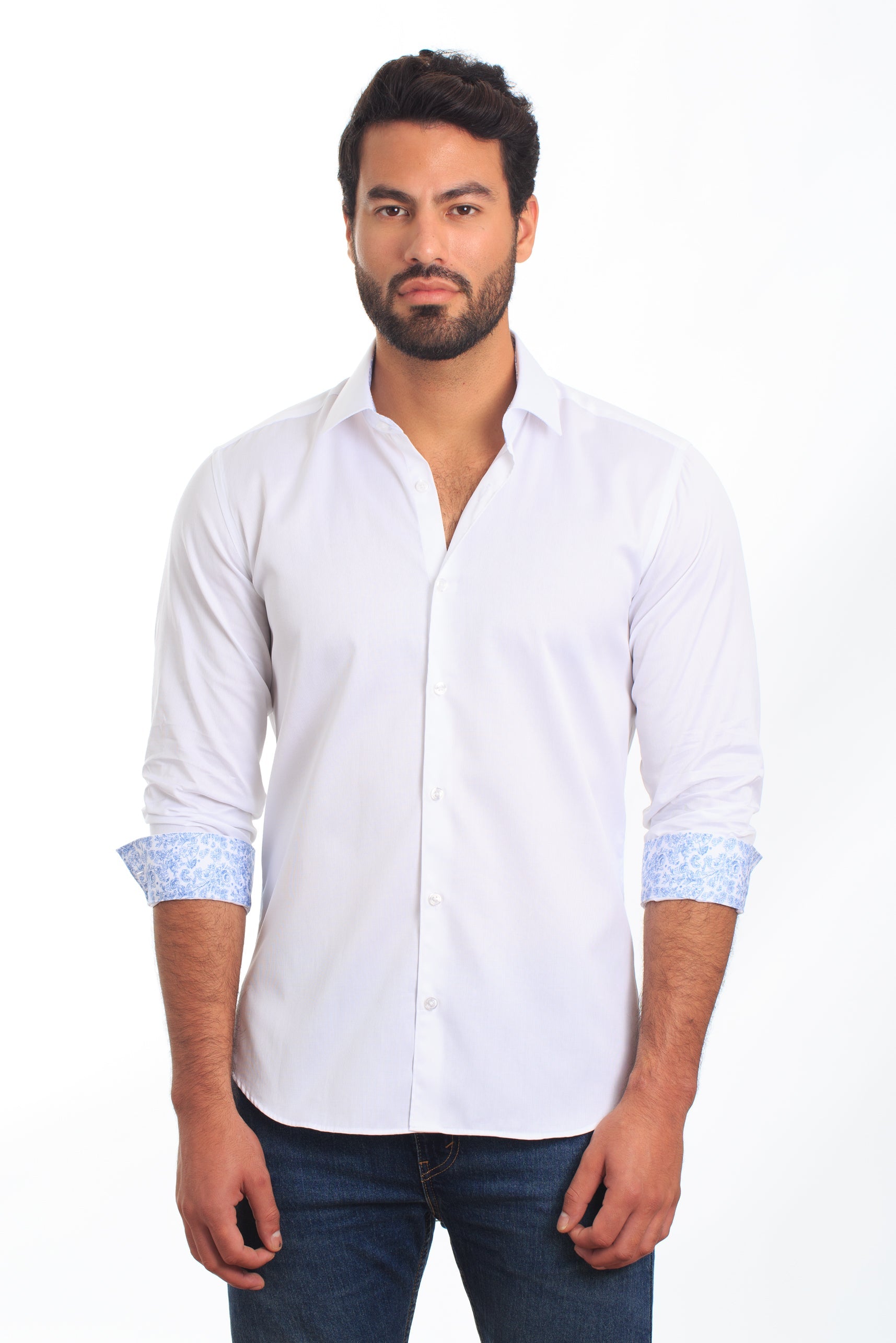 White Long Sleeve Shirt T-6843 Front