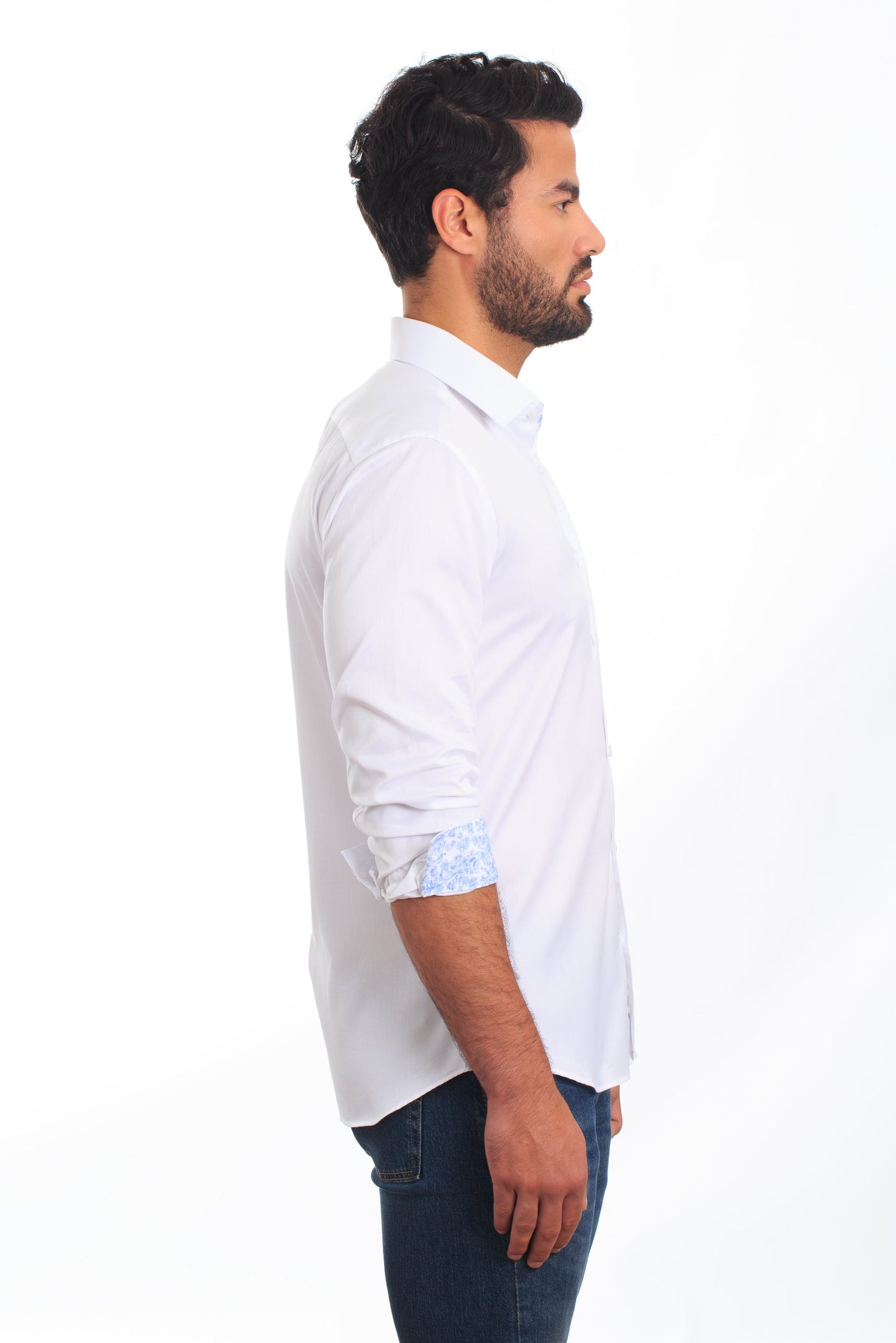 White Long Sleeve Shirt T-6843 Side