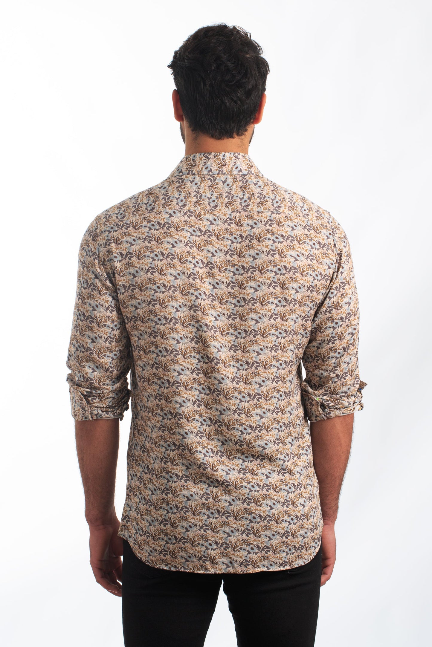 Cream Floral Long Sleeve Shirt T-6845 Back