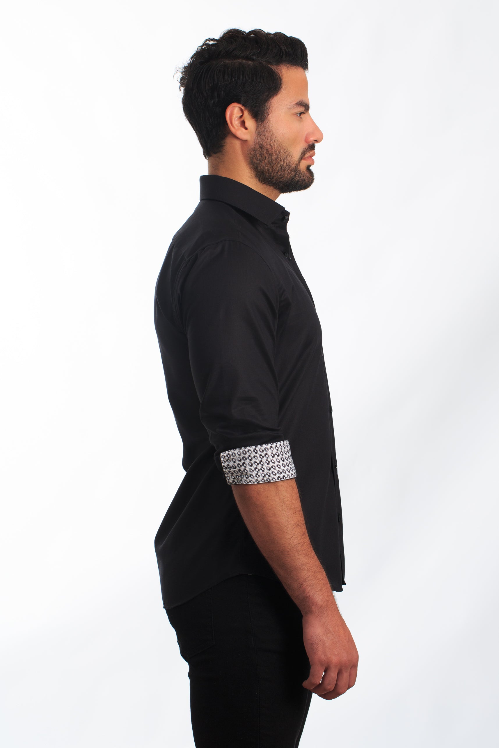 Black Long Sleeve Shirt T-6847 Side