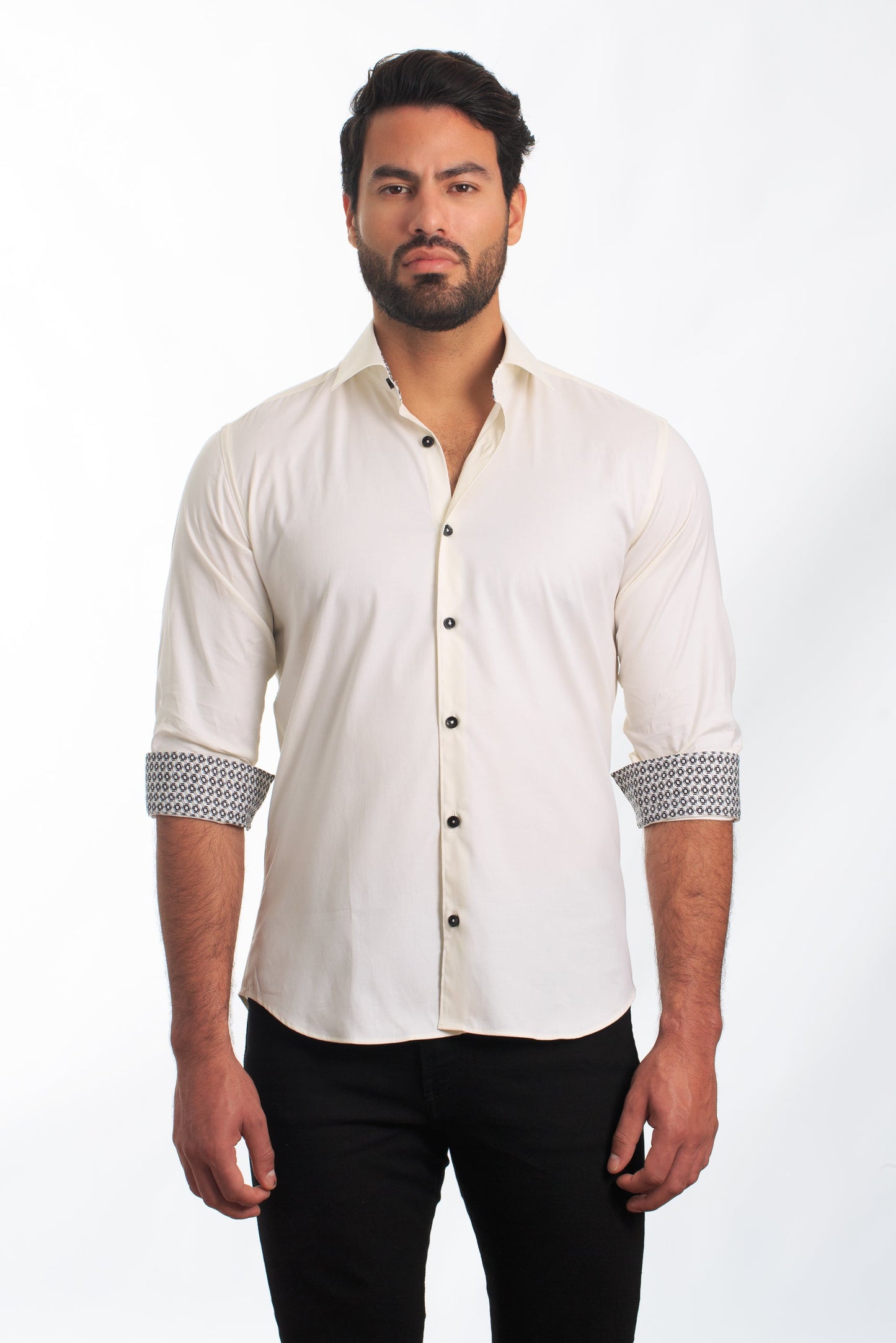 White Long Sleeve Shirt T-6848 Front