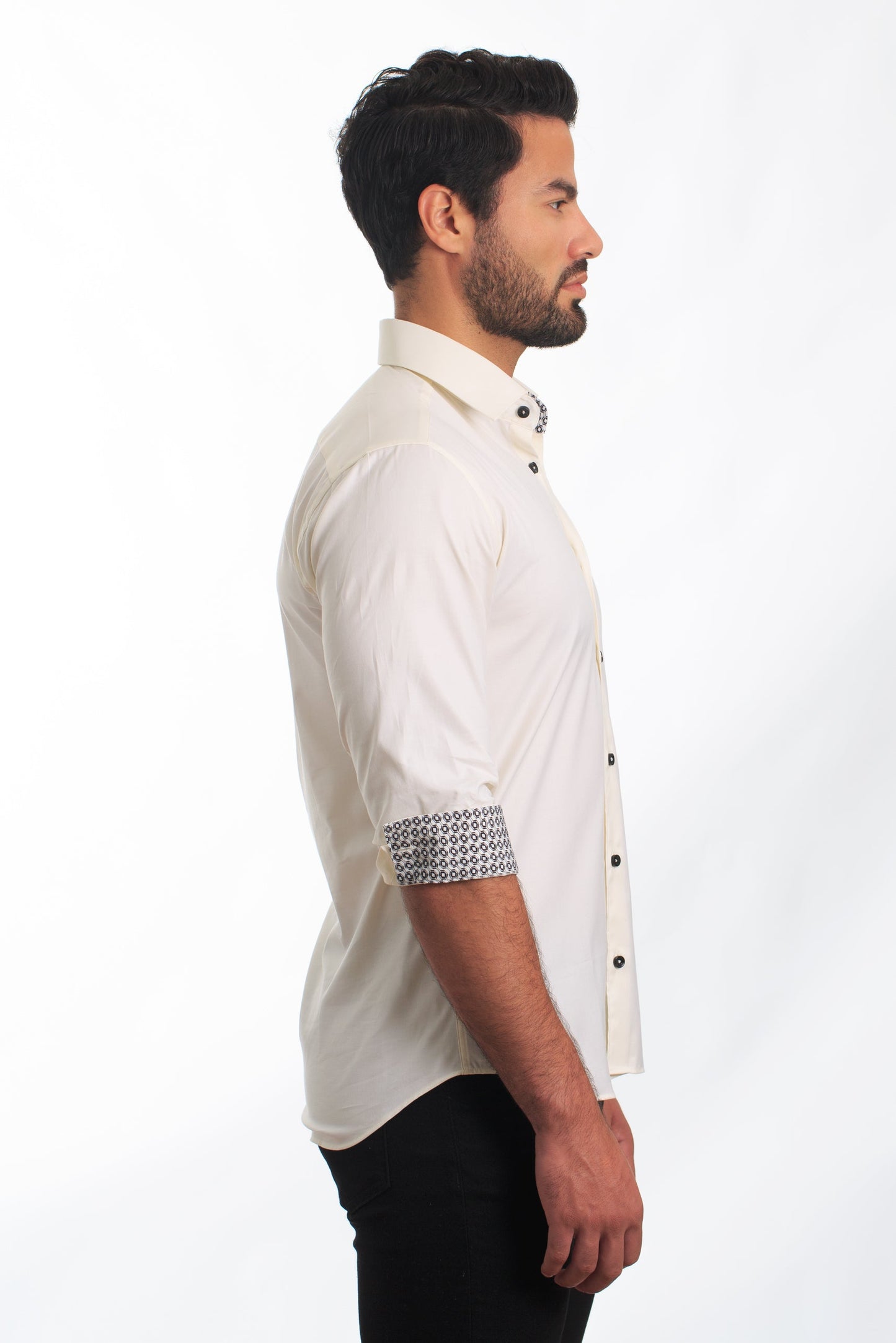 White Long Sleeve Shirt T-6848 Side