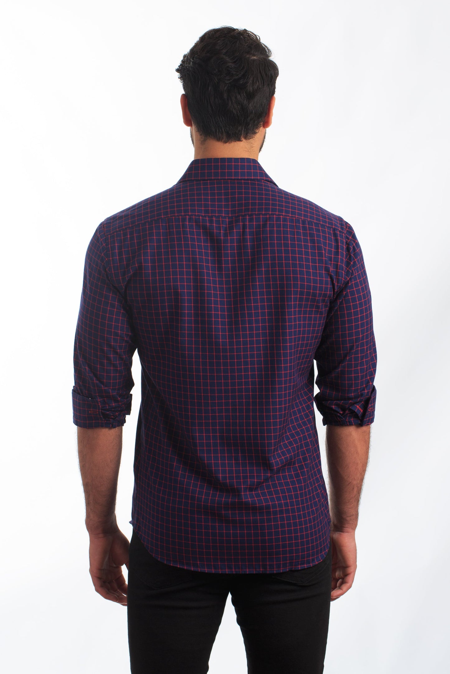 Navy + Red Long Sleeve Shirt T-6852 Back