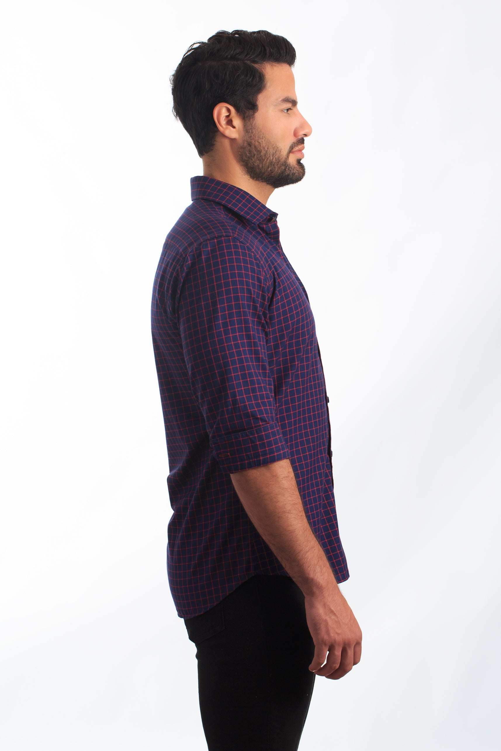 Navy + Red Long Sleeve Shirt T-6852 Side