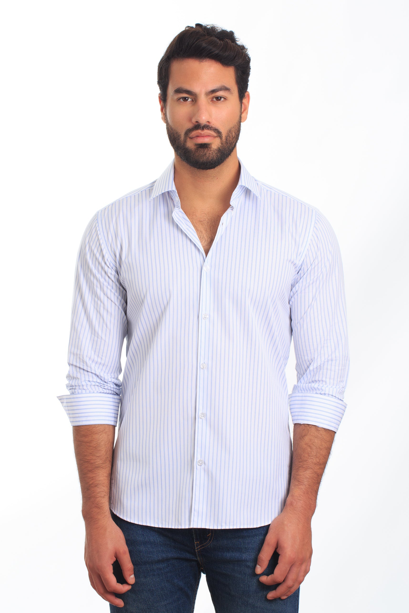 White Stripes Long Sleeve Shirt T-6854 Front