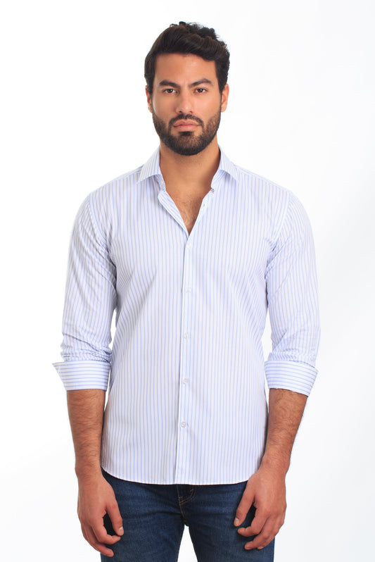 White Stripes Long Sleeve Shirt T-6854 Front