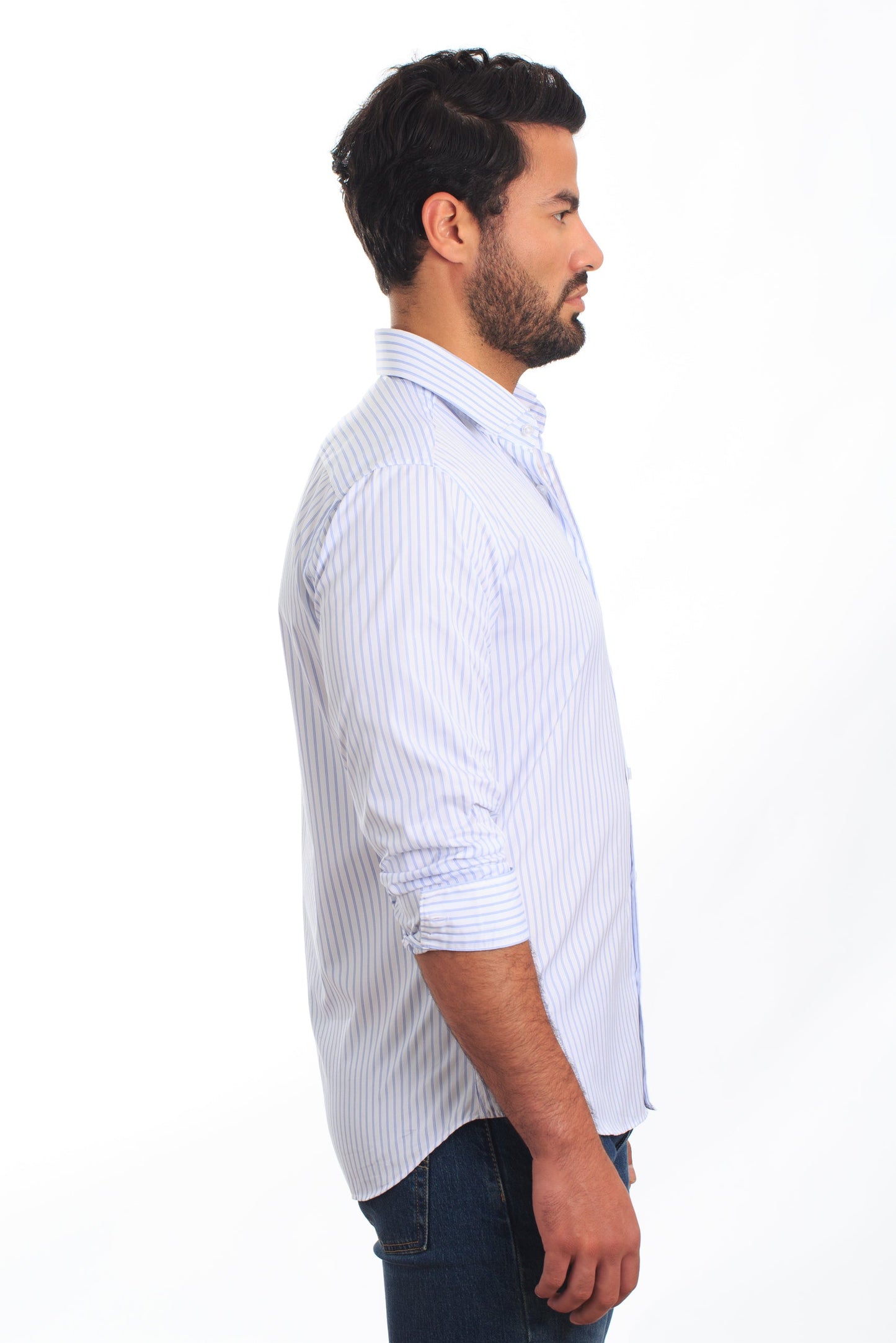 White Stripes Long Sleeve Shirt T-6854 Side