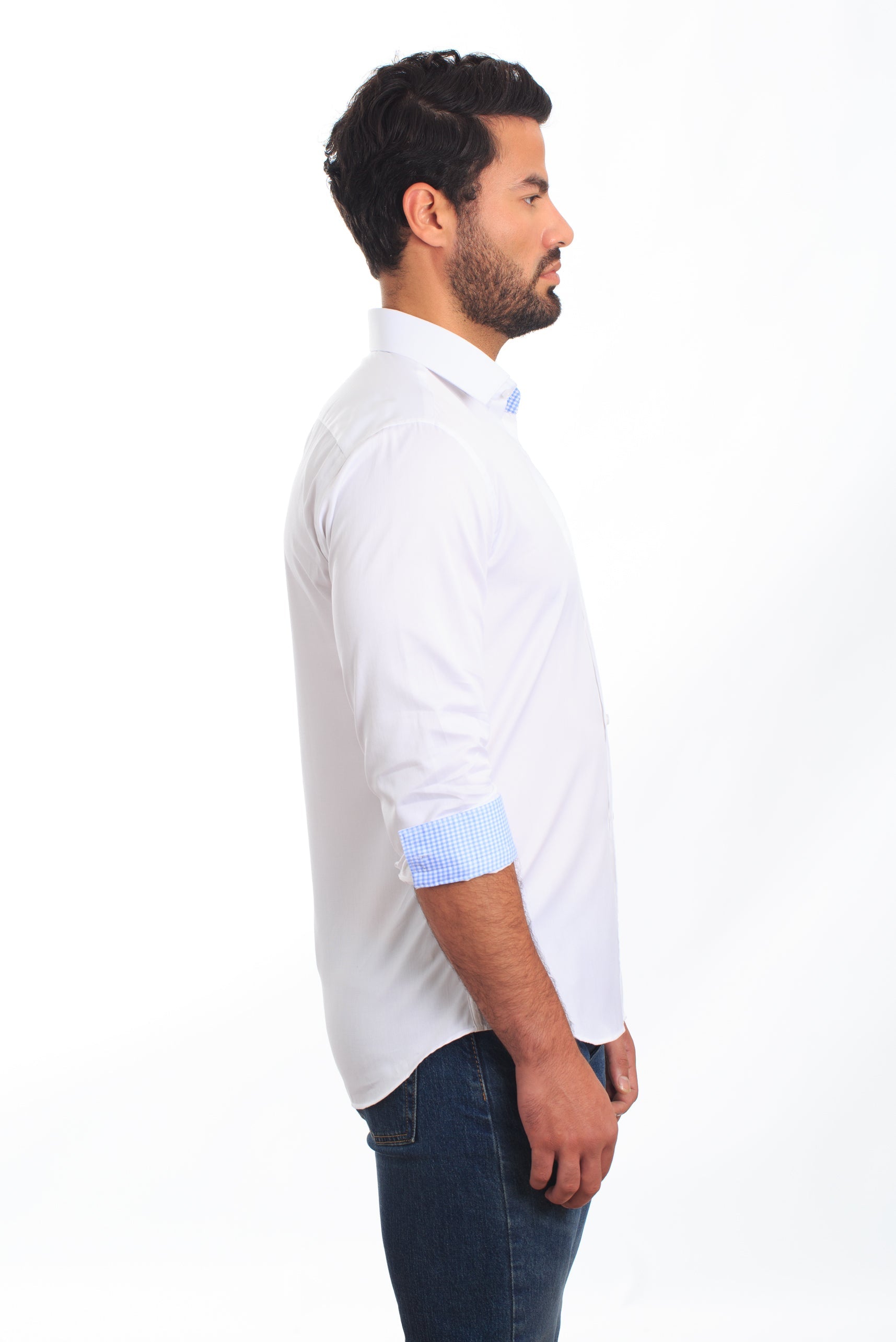 White Long Sleeve Shirt T-6856 Side