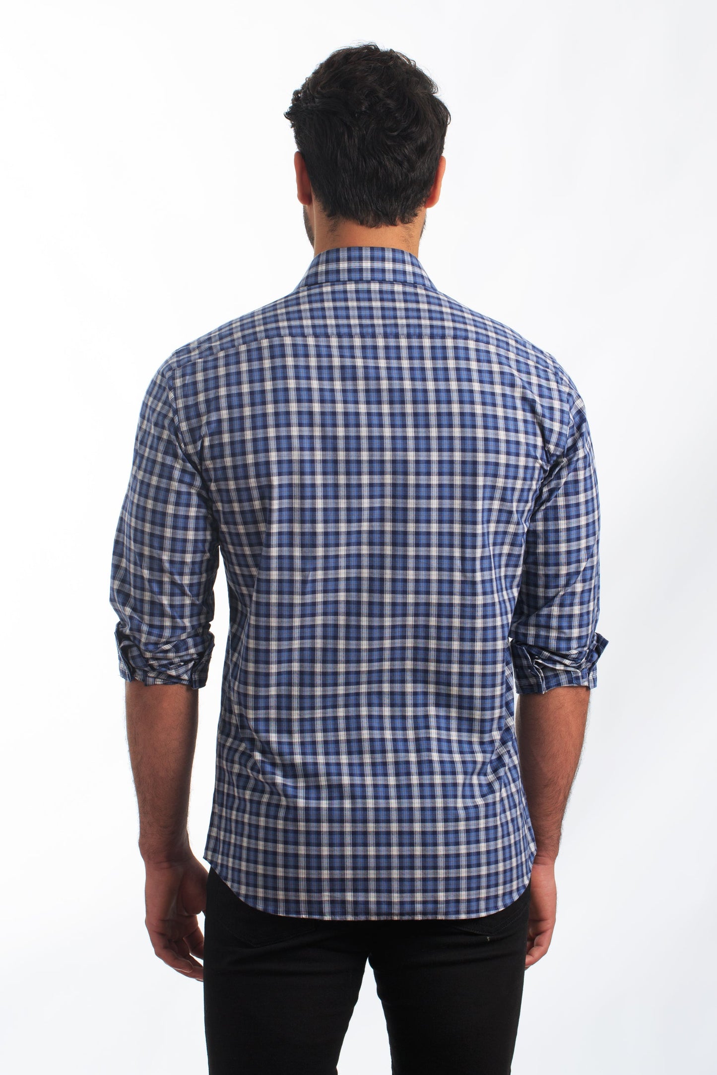 Blue Check Long Sleeve Shirt T-6857 Back