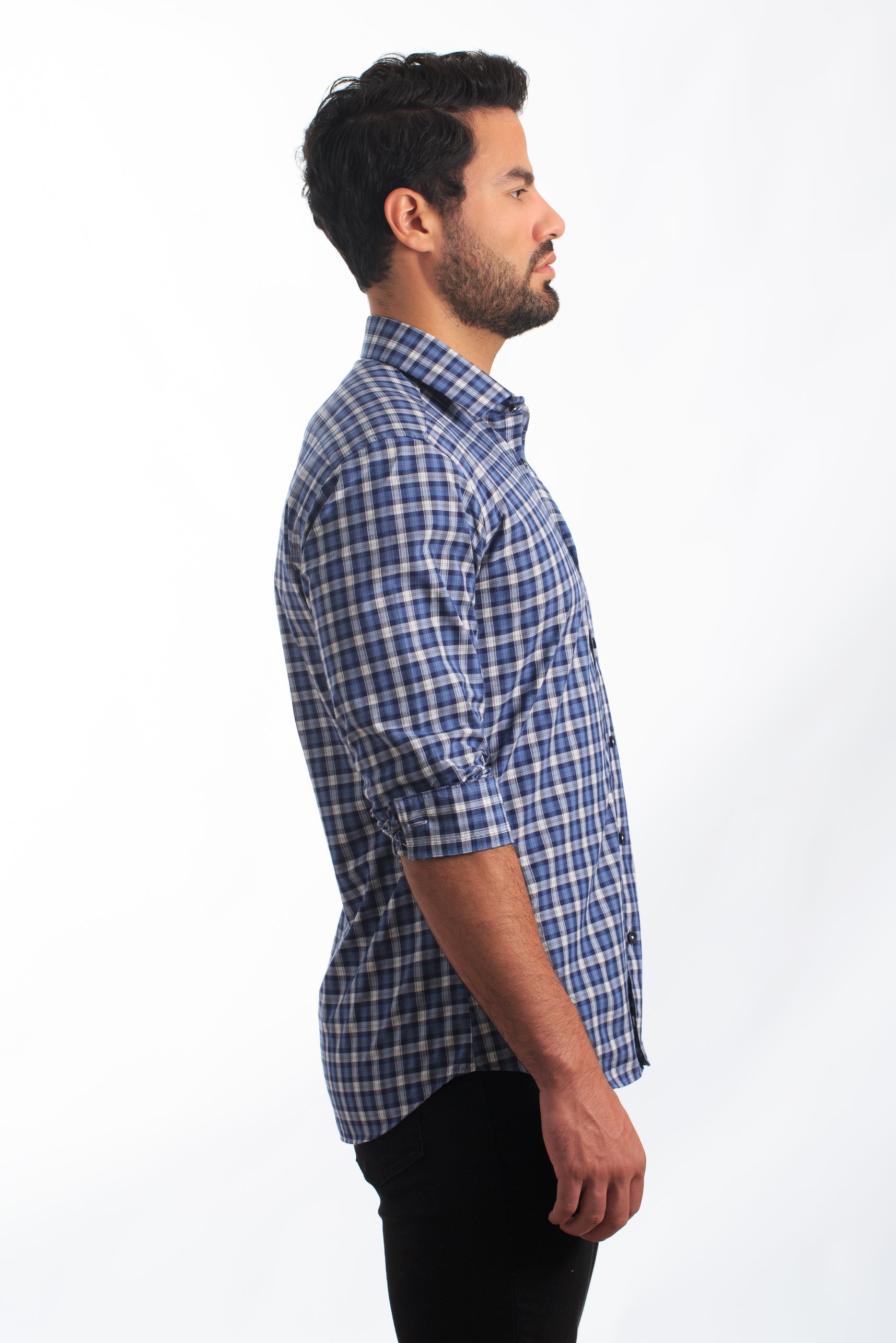 Blue Check Long Sleeve Shirt T-6857 Side