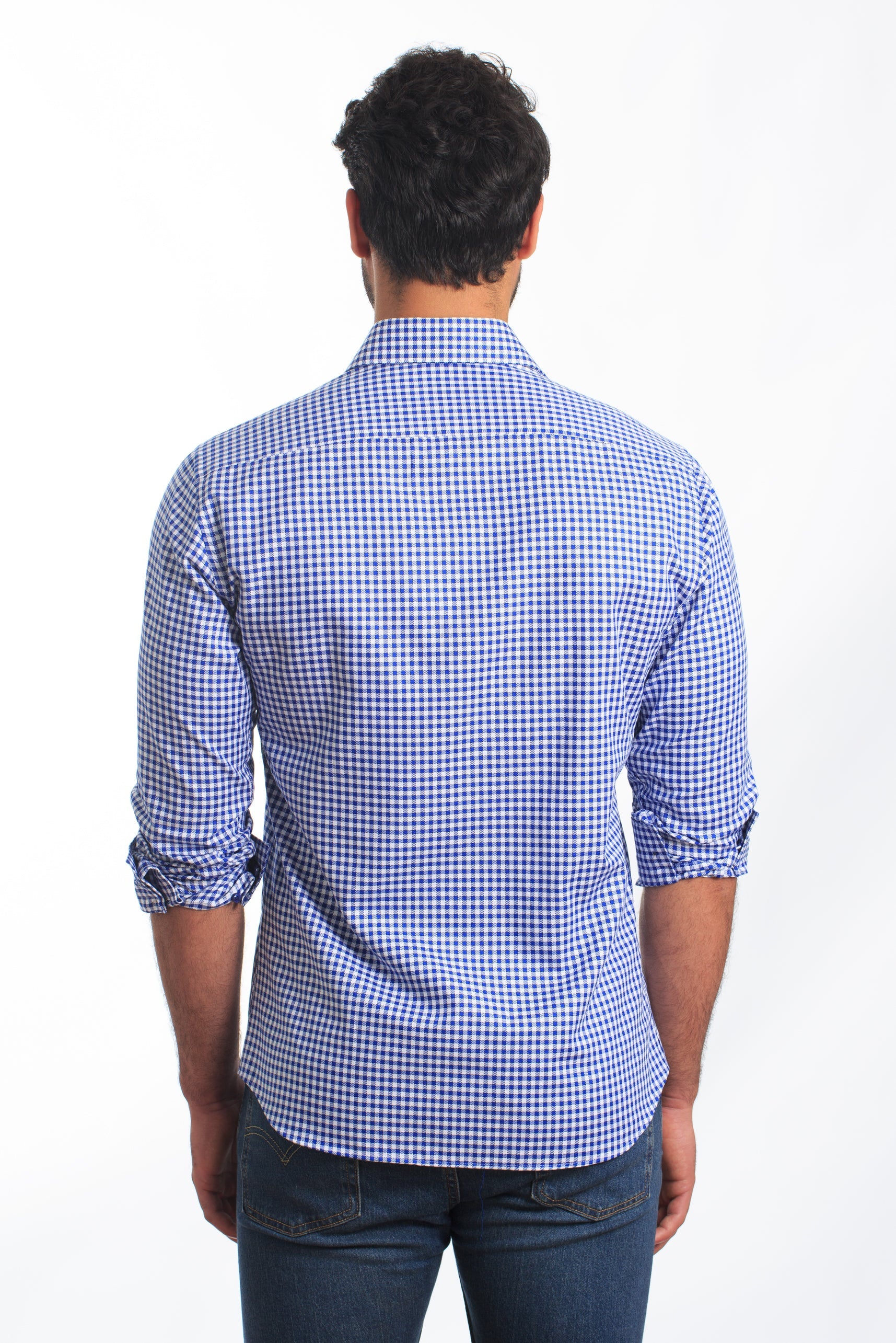Blue + White Long Sleeve Shirt T-6858 Back