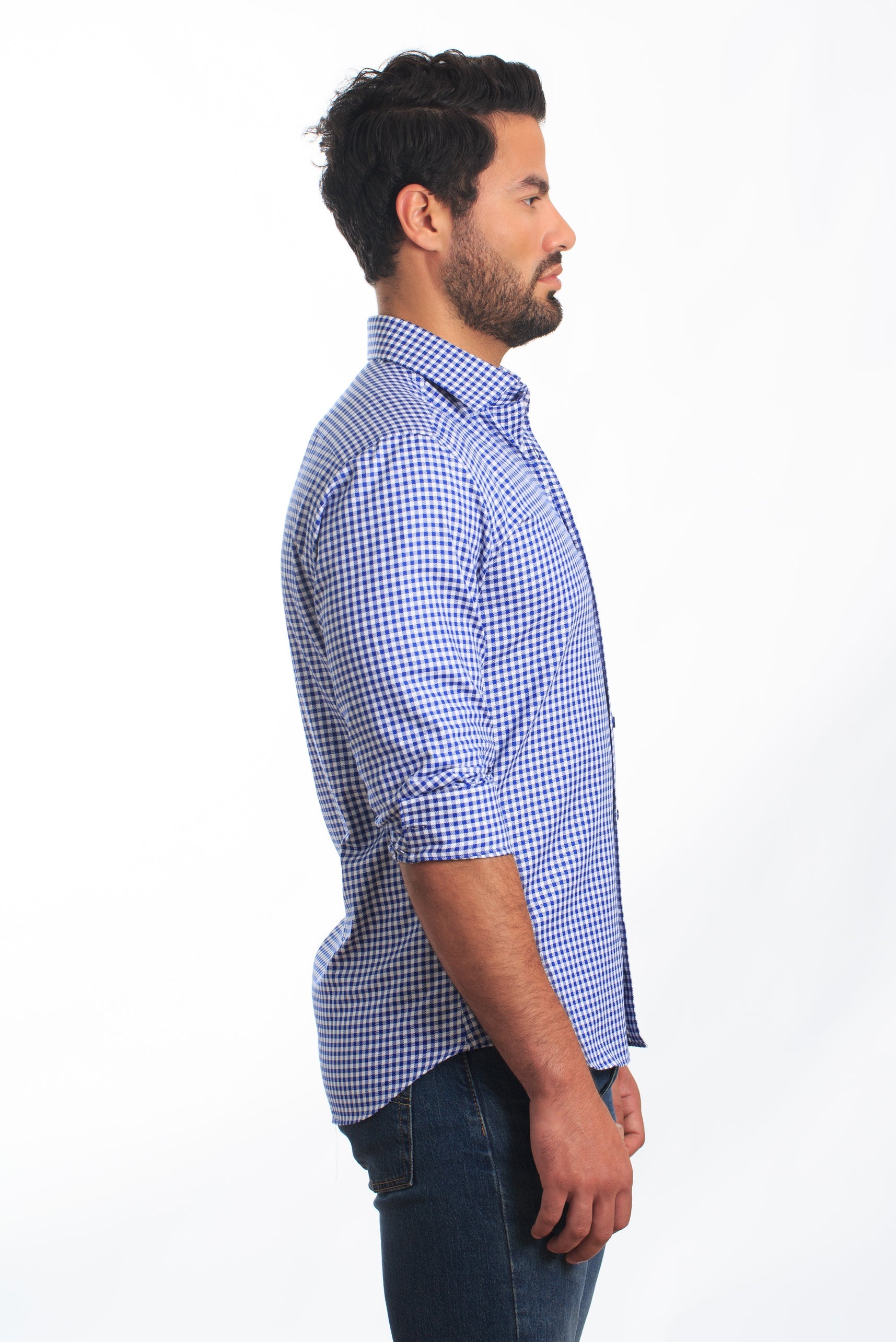 Blue + White Long Sleeve Shirt T-6858 Side