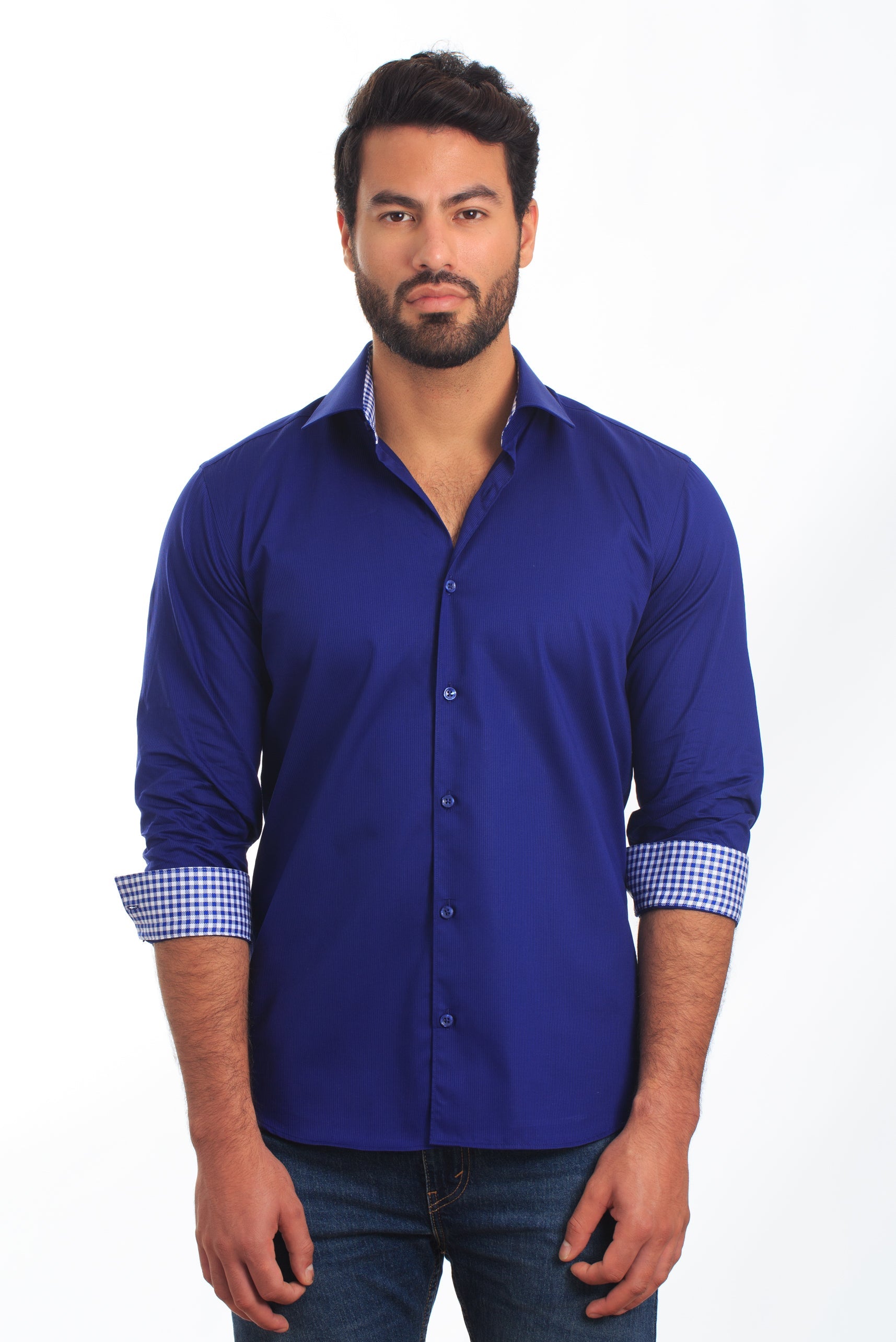 Blue Long Sleeve Shirt T-6861 Front