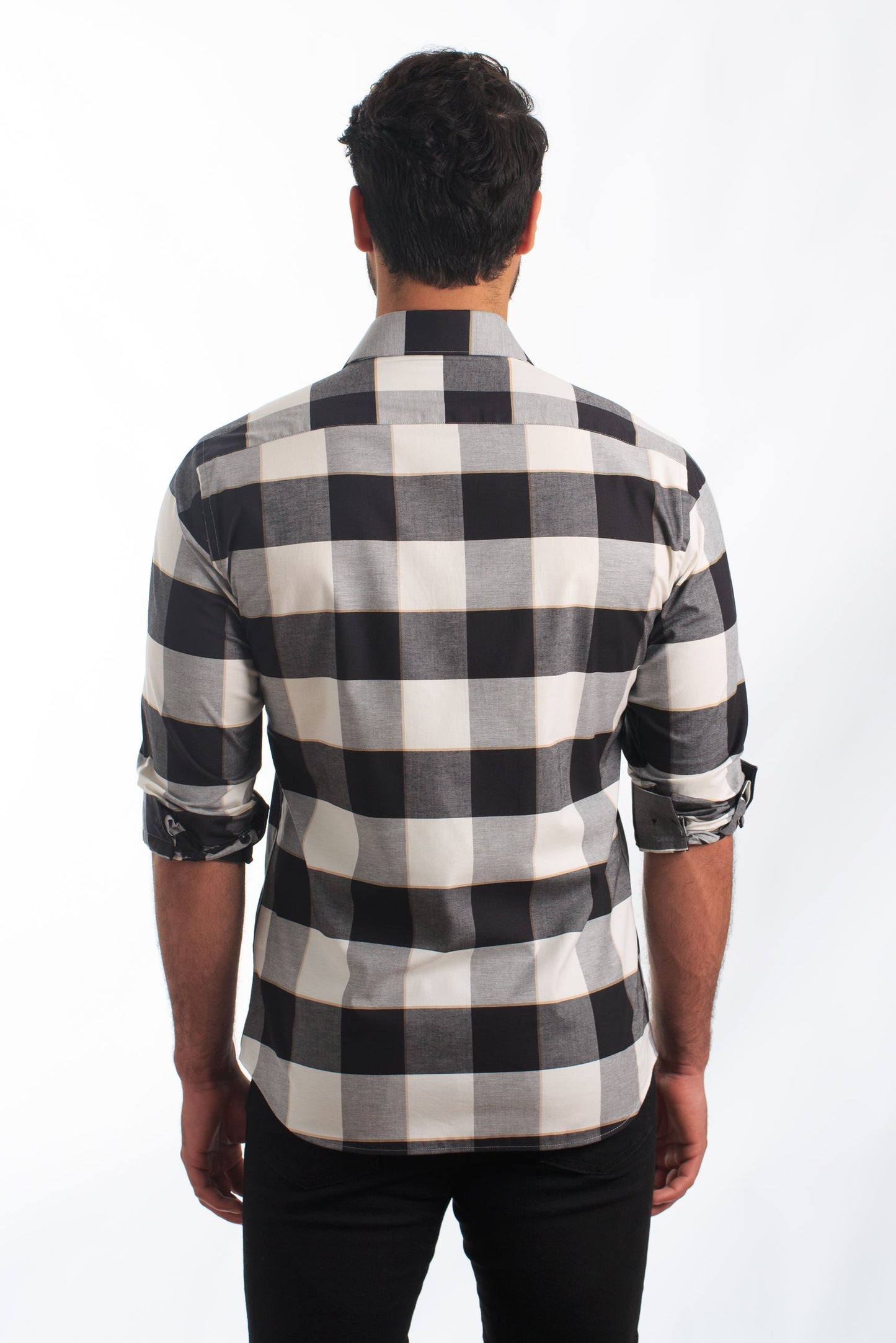 Black Check Long Sleeve Shirt T-6865 Back
