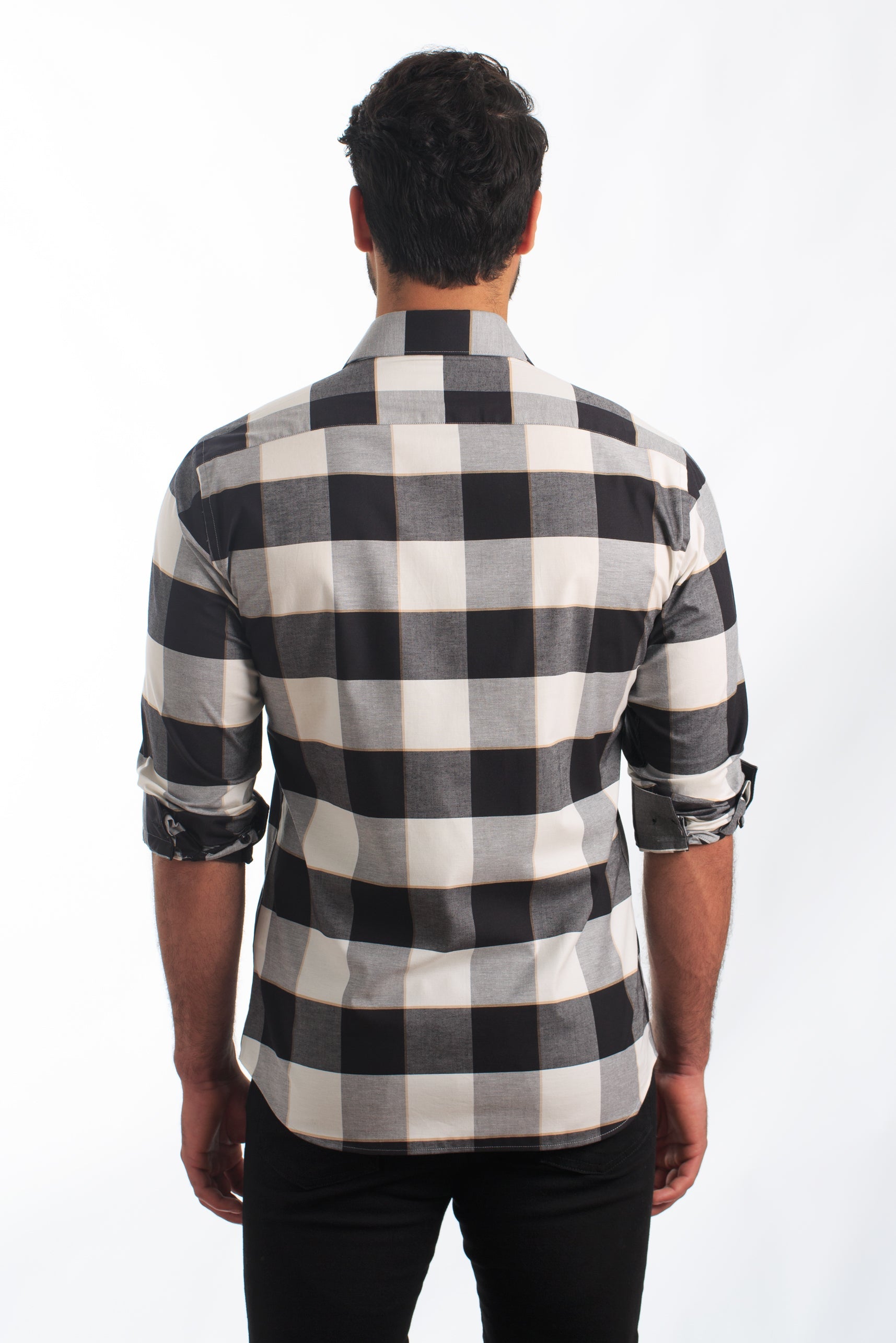 Black Check Long Sleeve Shirt T-6865 Back