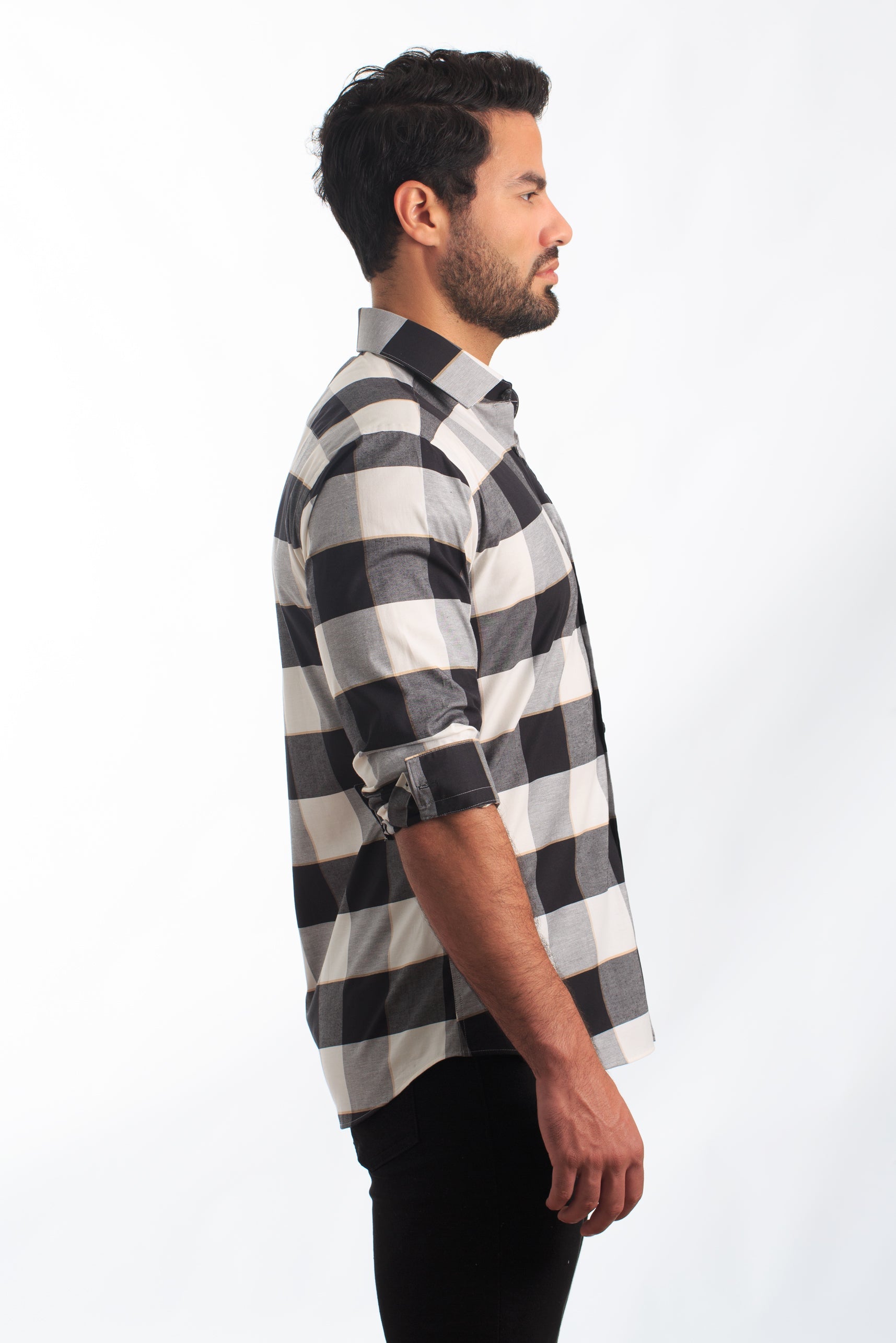 Black Check Long Sleeve Shirt T-6865 Side