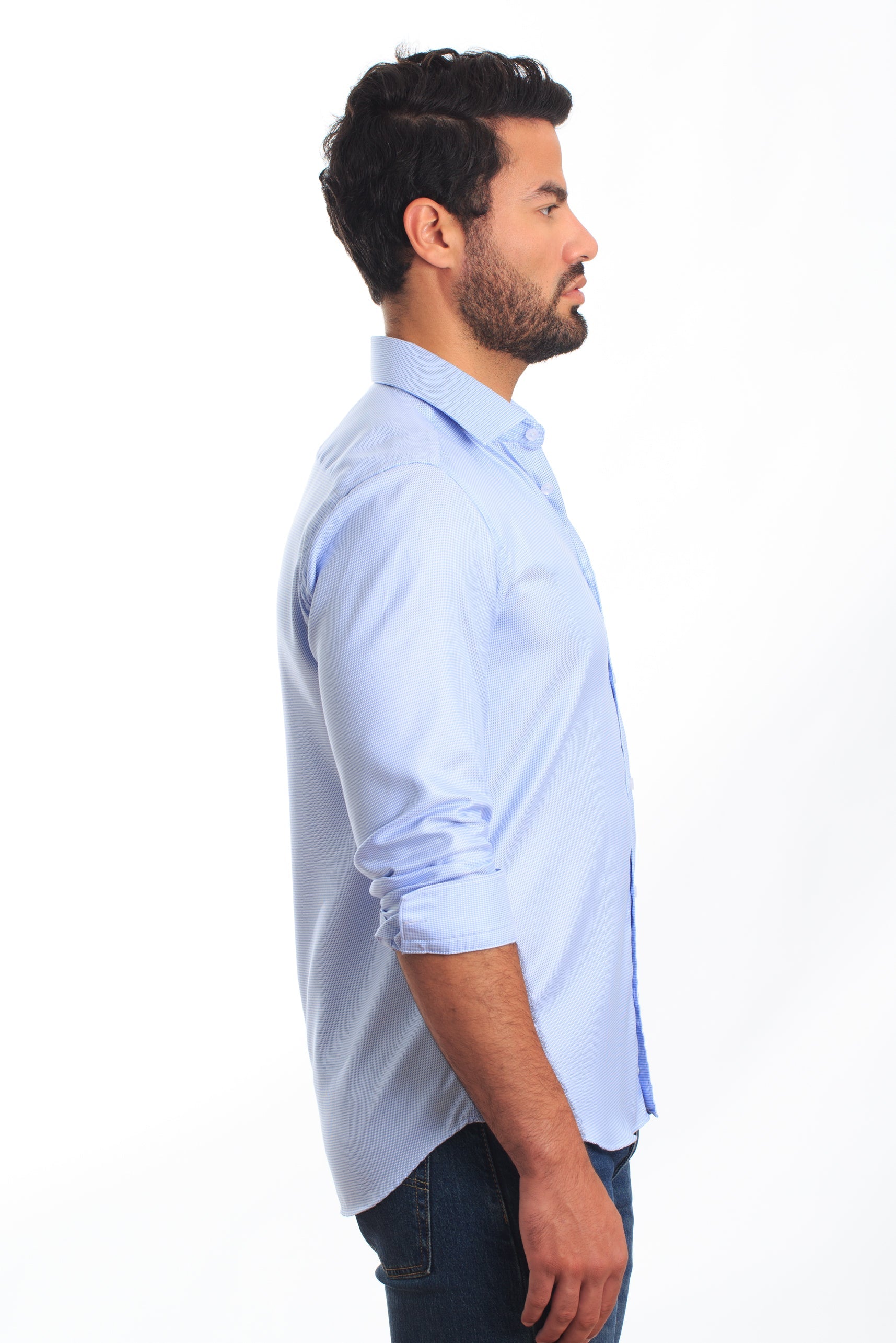 Blue + White Long Sleeve Shirt T-6866 Side