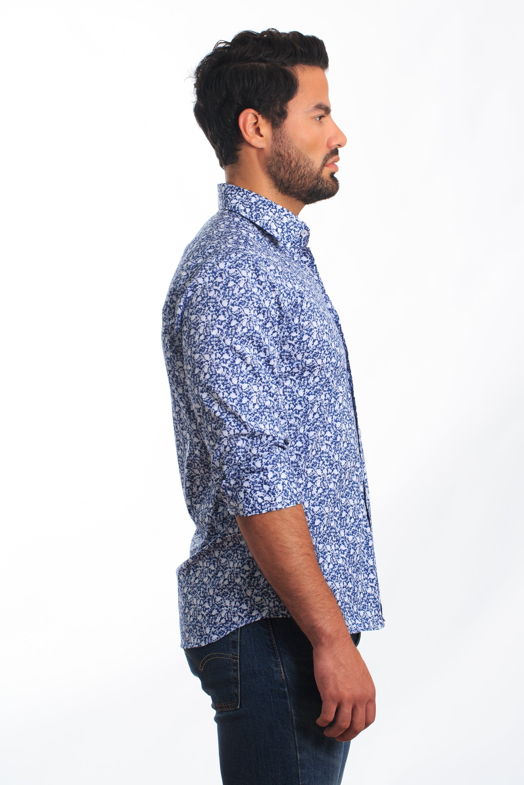Blue Print Long Sleeve Shirt T-6867 Side