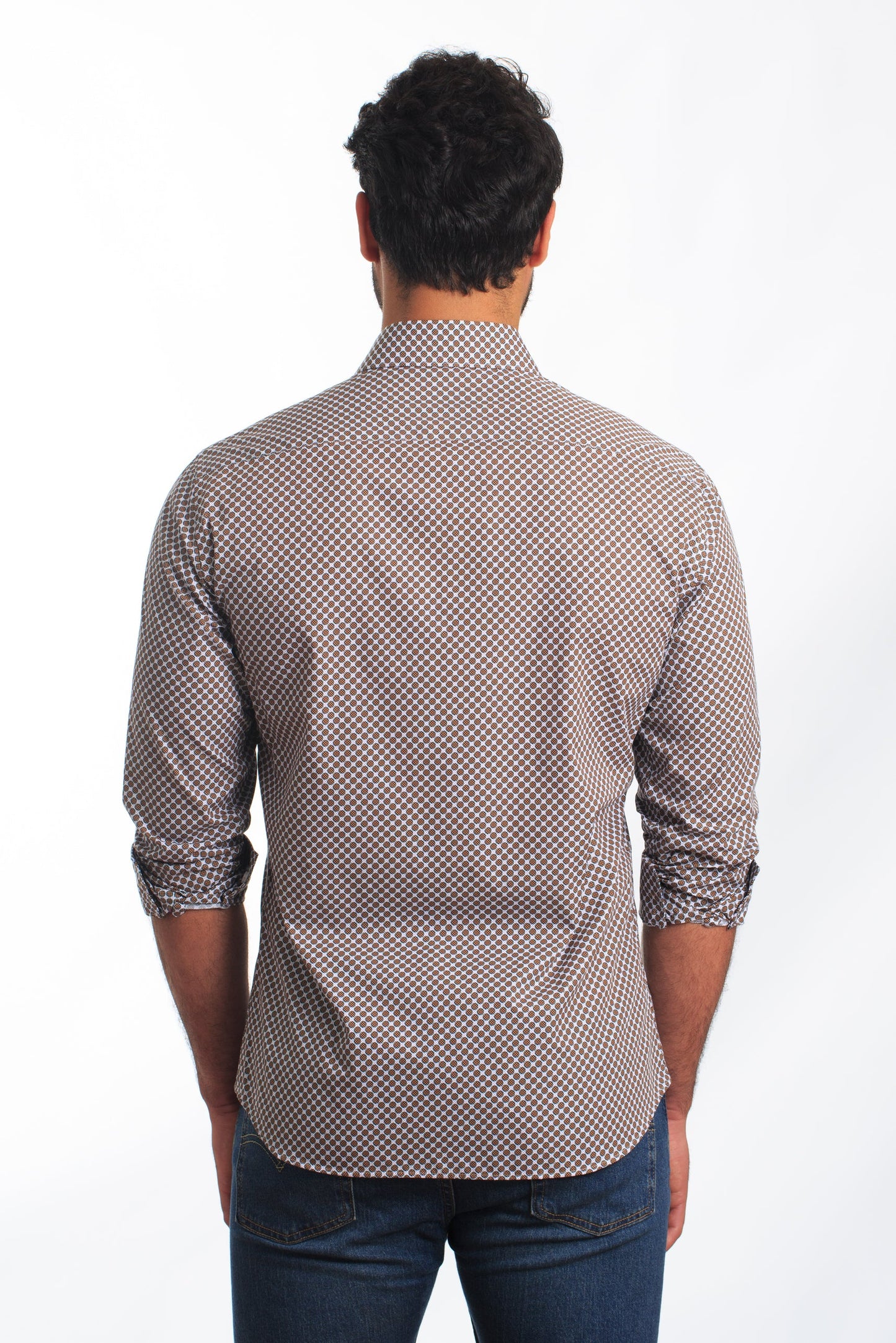 Brown Print Long Sleeve Shirt T-6868 Back