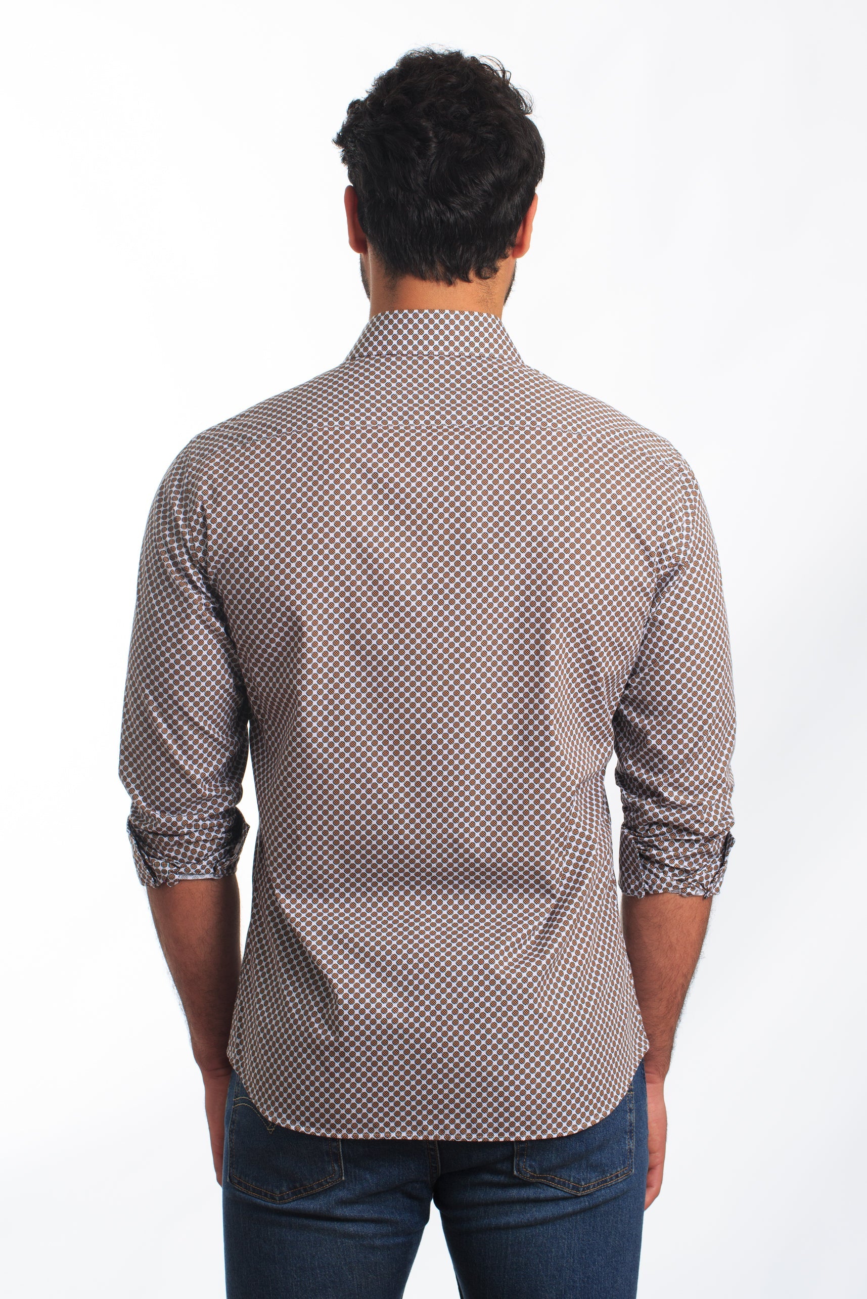 Brown Print Long Sleeve Shirt T-6868 Back