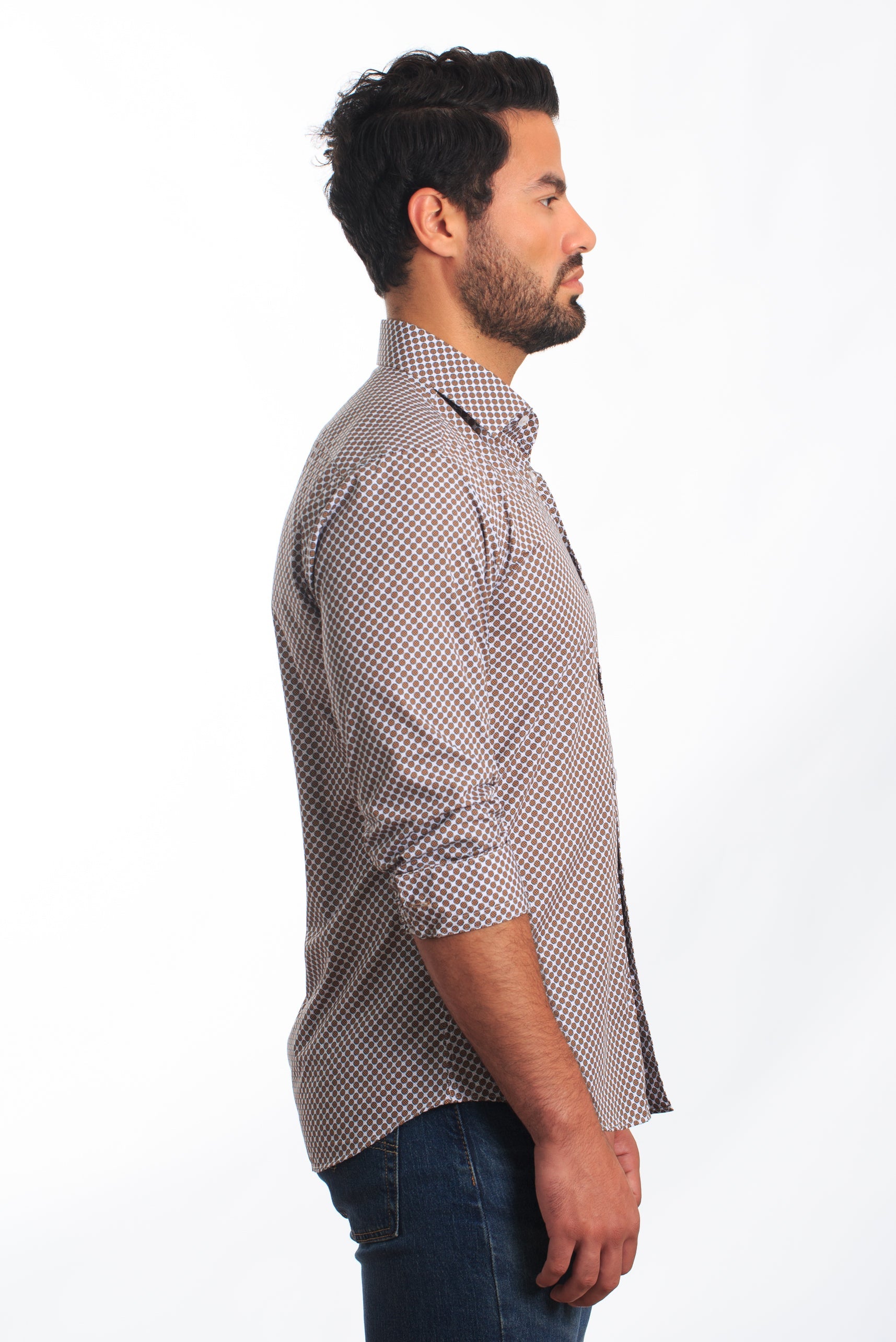 Brown Print Long Sleeve Shirt T-6868 Side