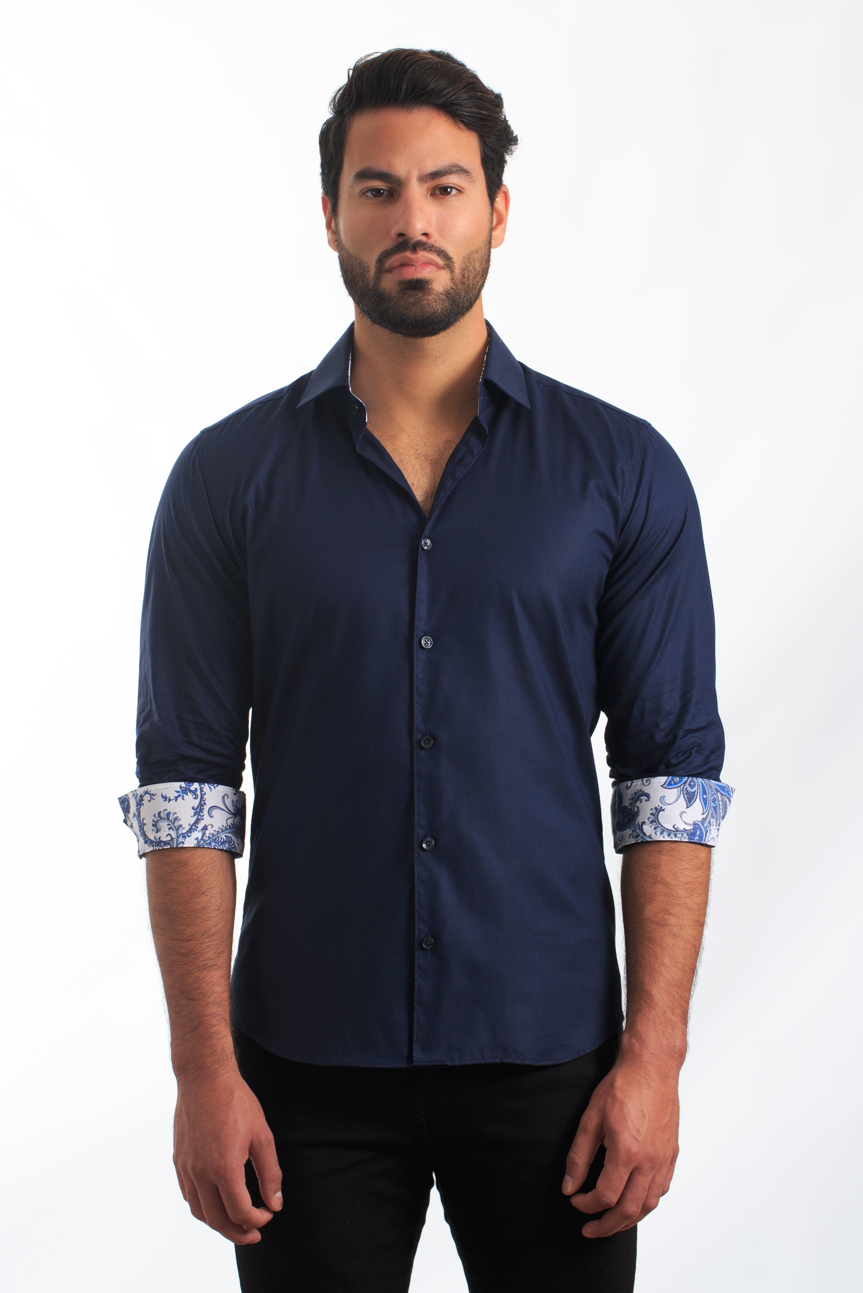 Navy Long Sleeve Shirt T-6869 Front