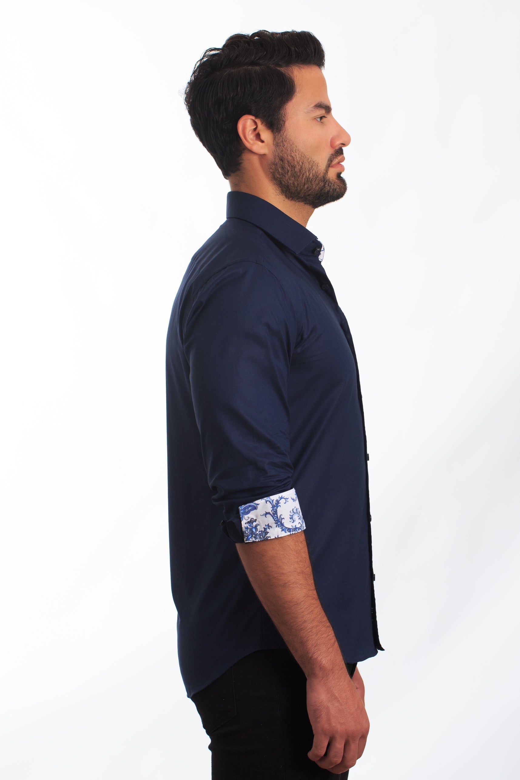 Navy Long Sleeve Shirt T-6869 Side