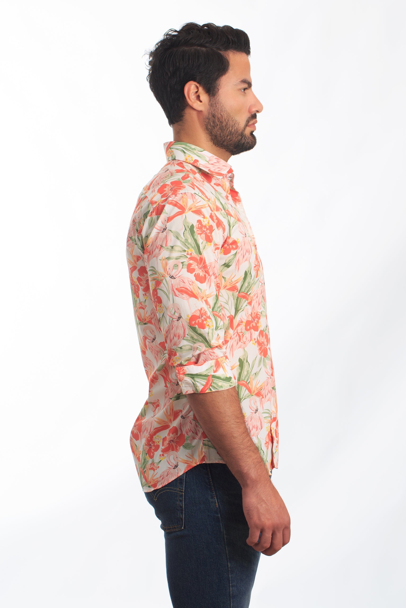 Pink Print Long Sleeve Shirt T-6870 Side