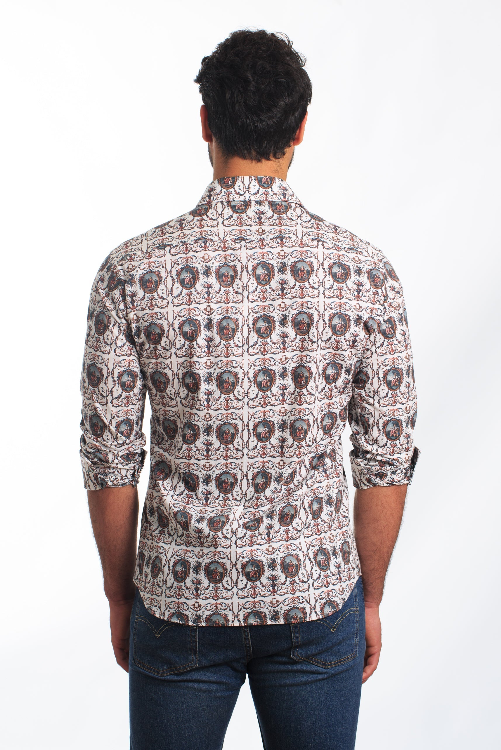 White Print Long Sleeve Shirt T-6871 Back