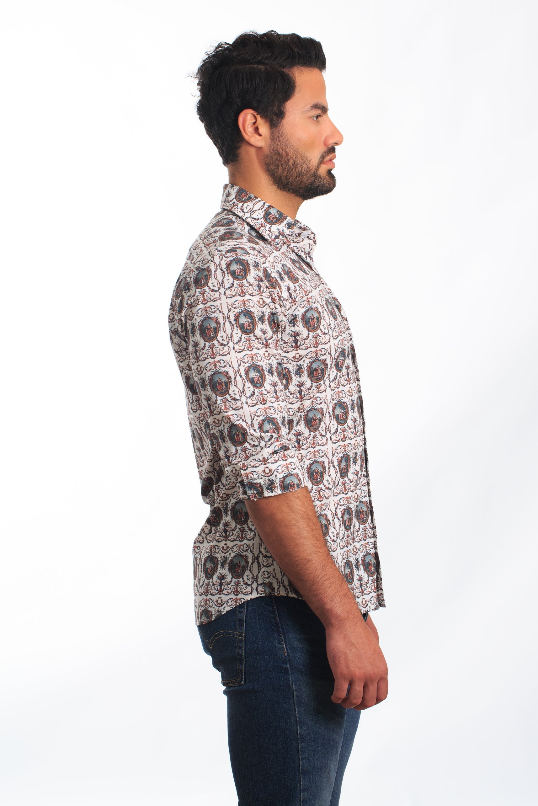 White Print Long Sleeve Shirt T-6871 Side